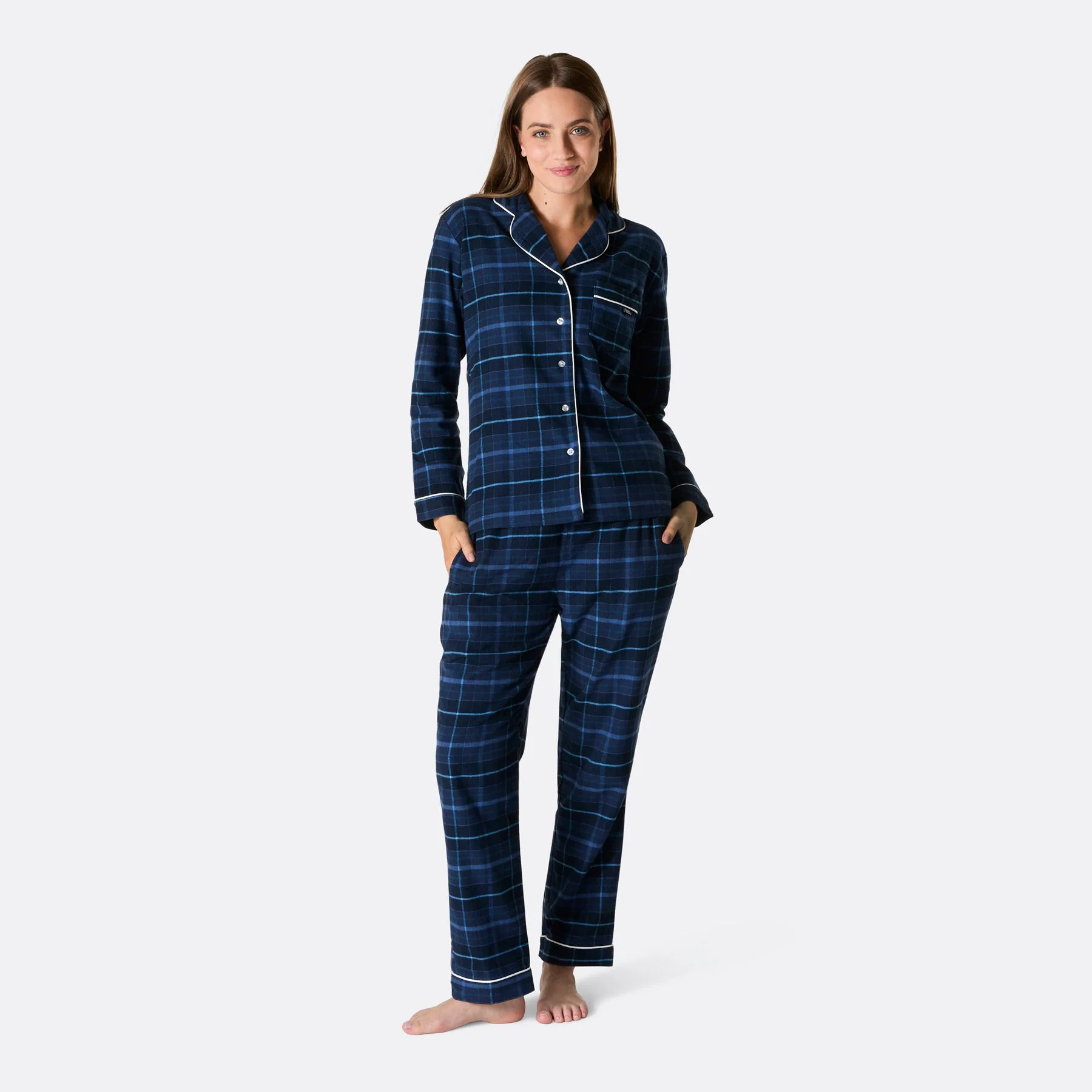 Blauer Flanell Weihnachtspyjama Damen - Image 3