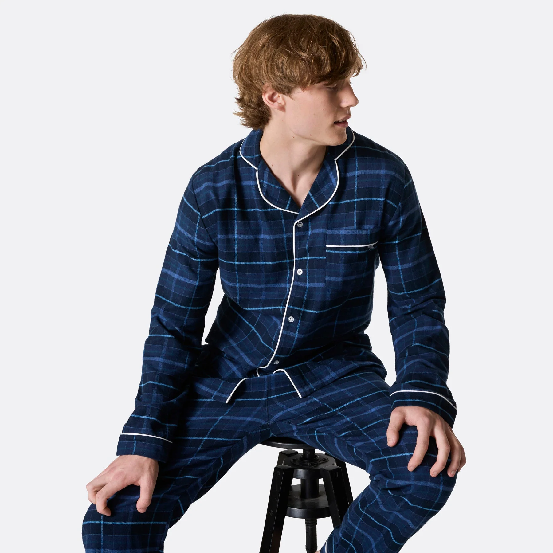 Blauer Flanell Weihnachtspyjama Herren - Image 3