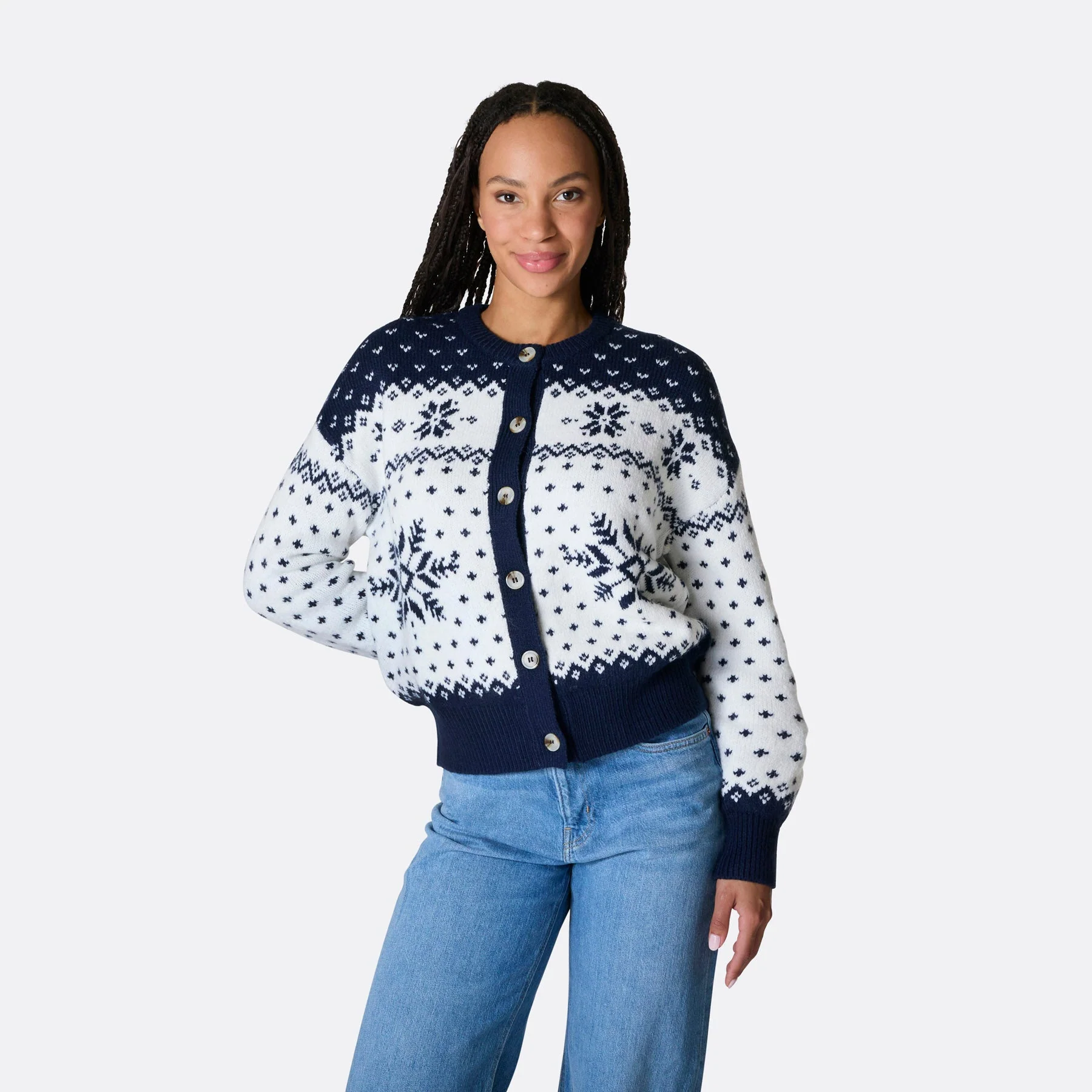 Blauer Weihnachts-Cardigan Damen - Image 2