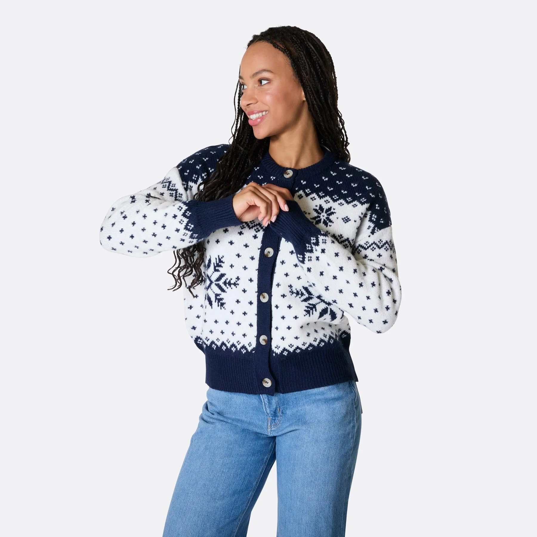 Blauer Weihnachts-Cardigan Damen - Image 5
