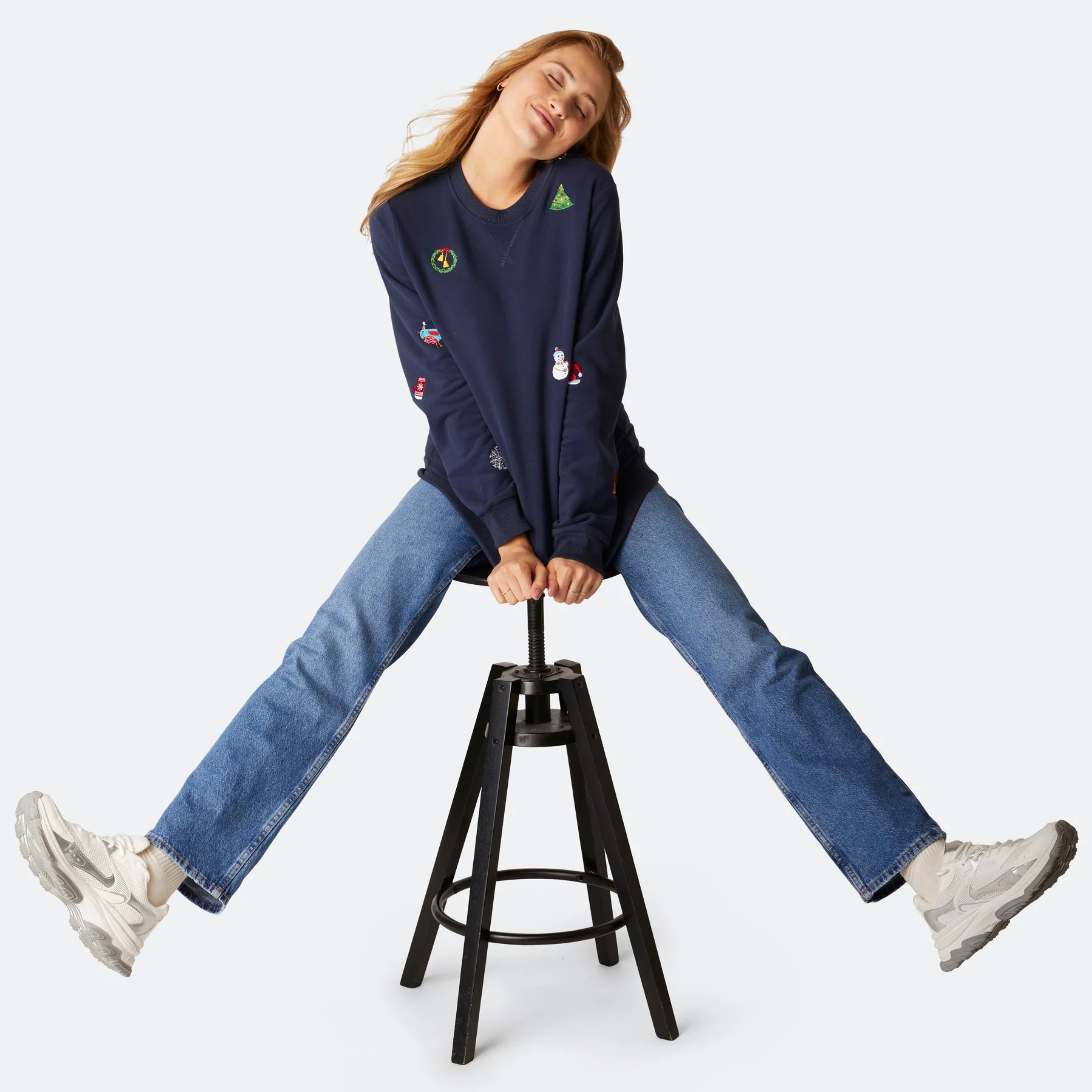 Blaues Weihnachts-Sweatshirt Damen - Image 7
