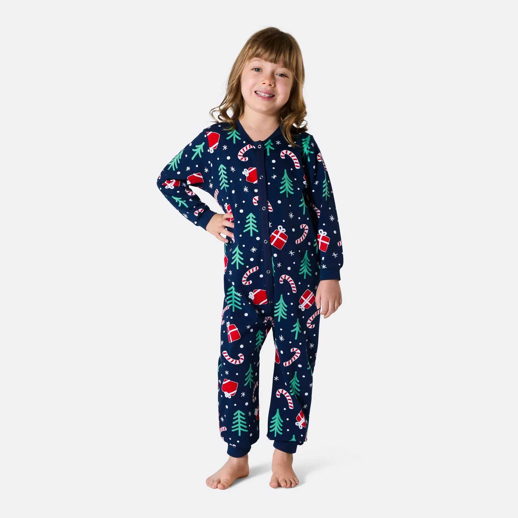 Blaues Weihnachtsmuster Overall Weihnachtspyjama Kinder
