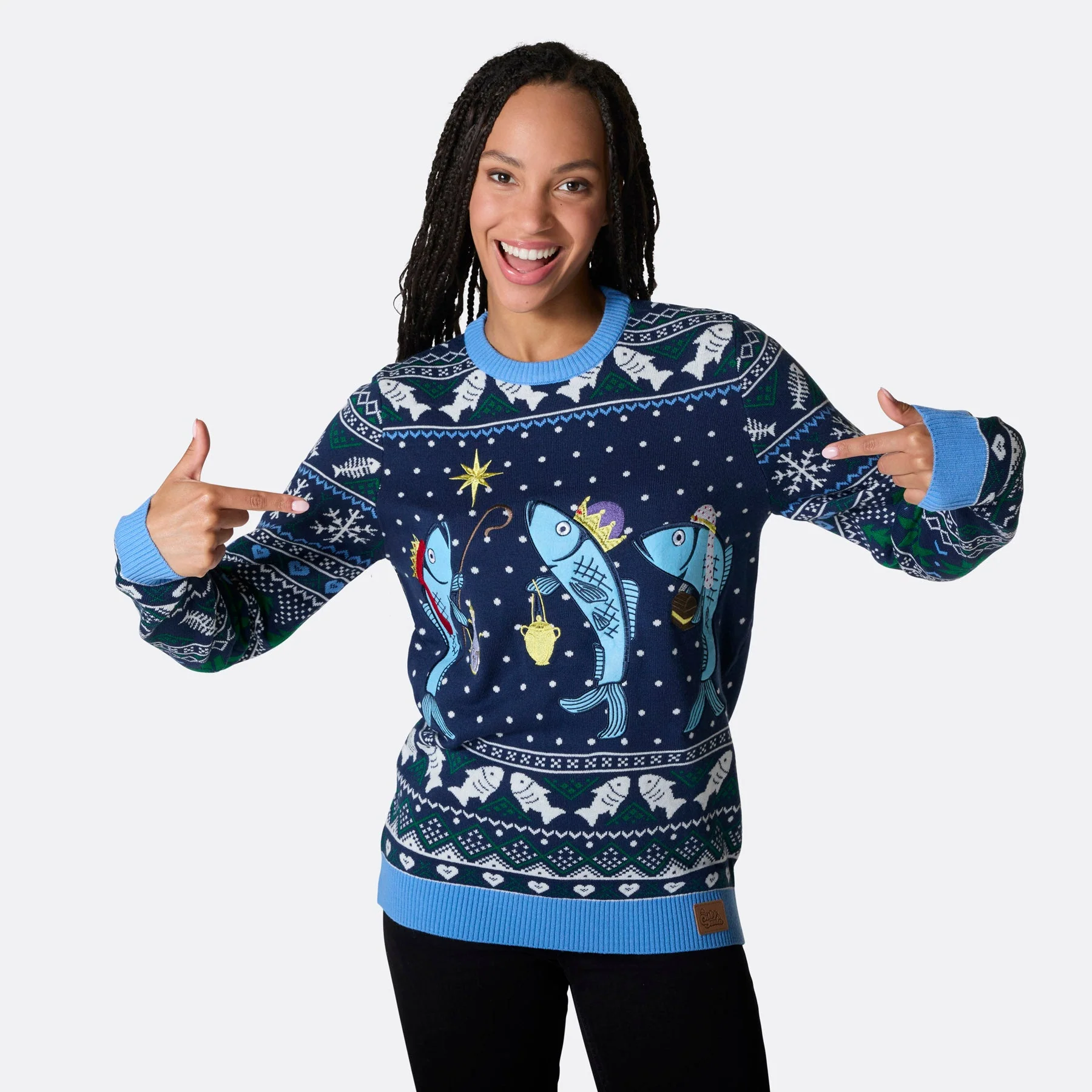 Drei weiße Fische Weihnachtspullover Damen - Image 2