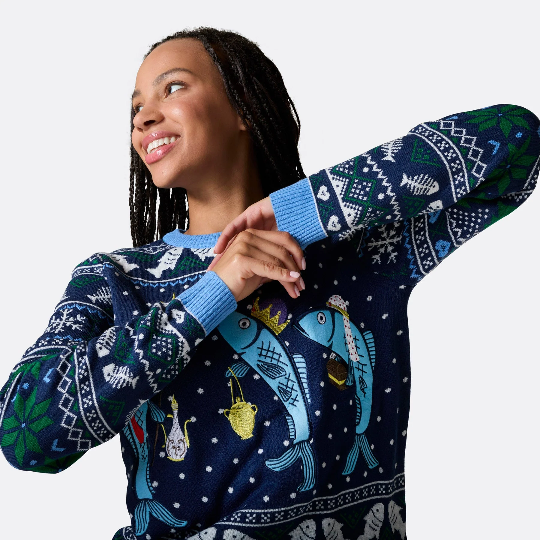 Drei weiße Fische Weihnachtspullover Damen - Image 4