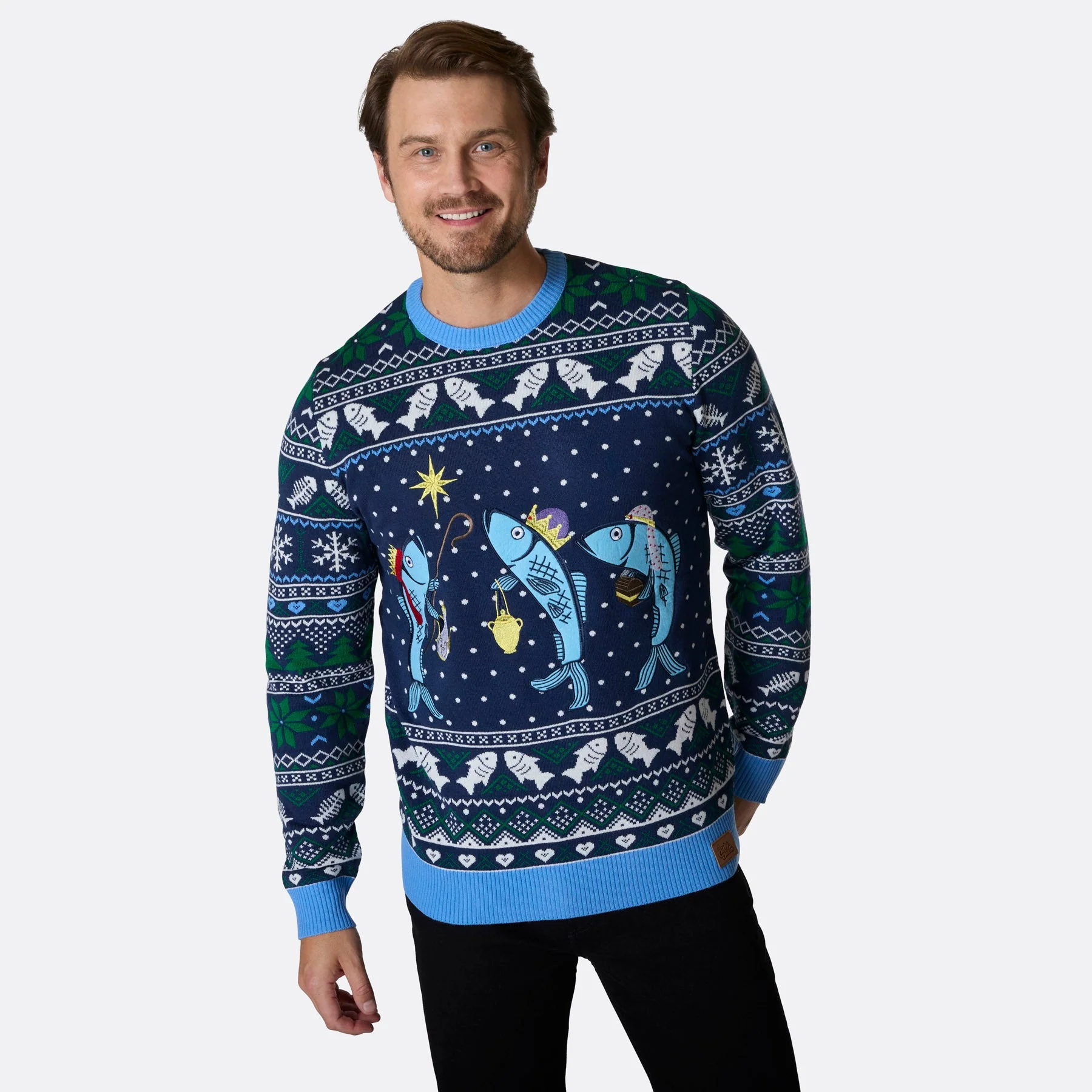 Drei weiße Fische Weihnachtspullover Herren - Image 2