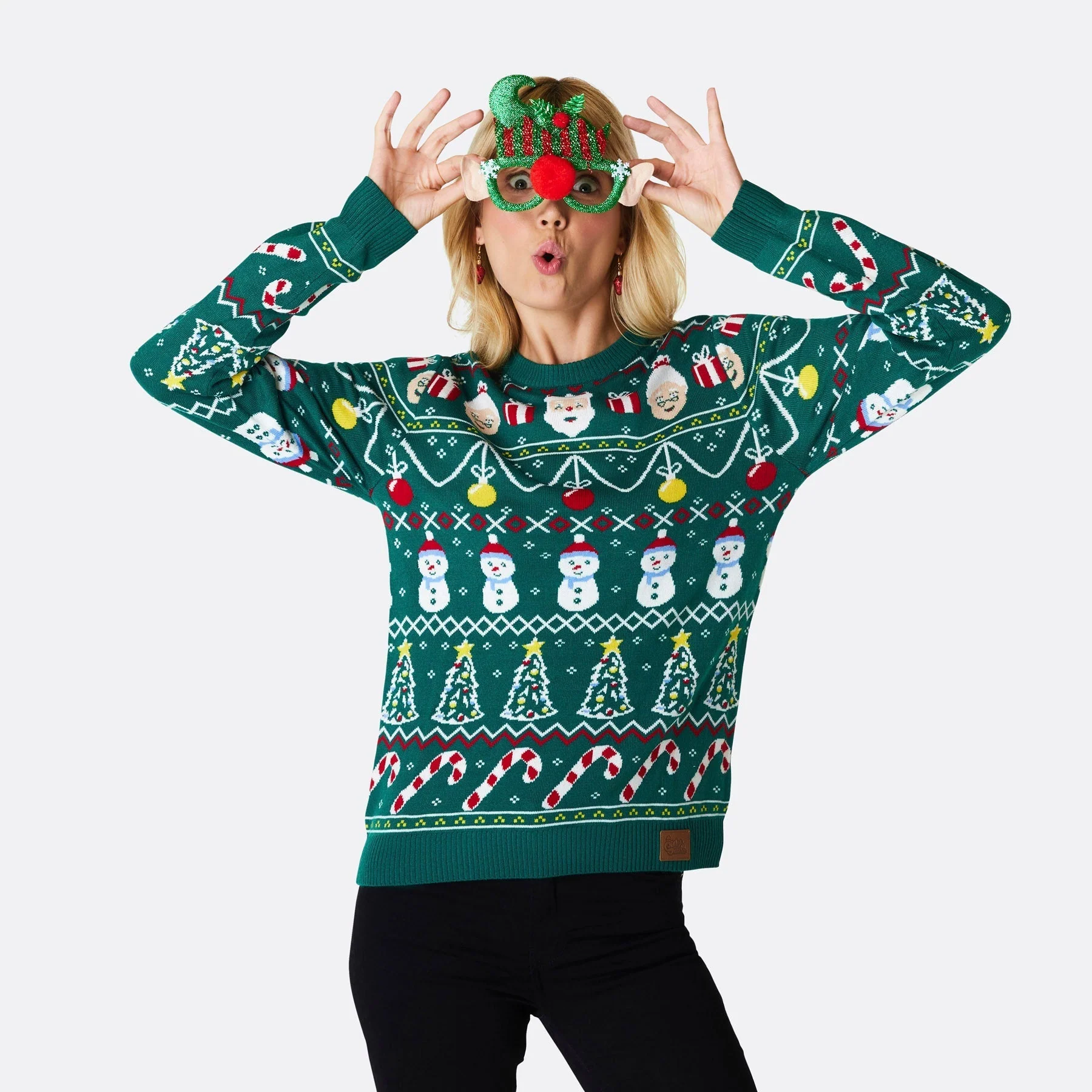 Gestreifter Grüner Weihnachtspullover Damen - Image 2