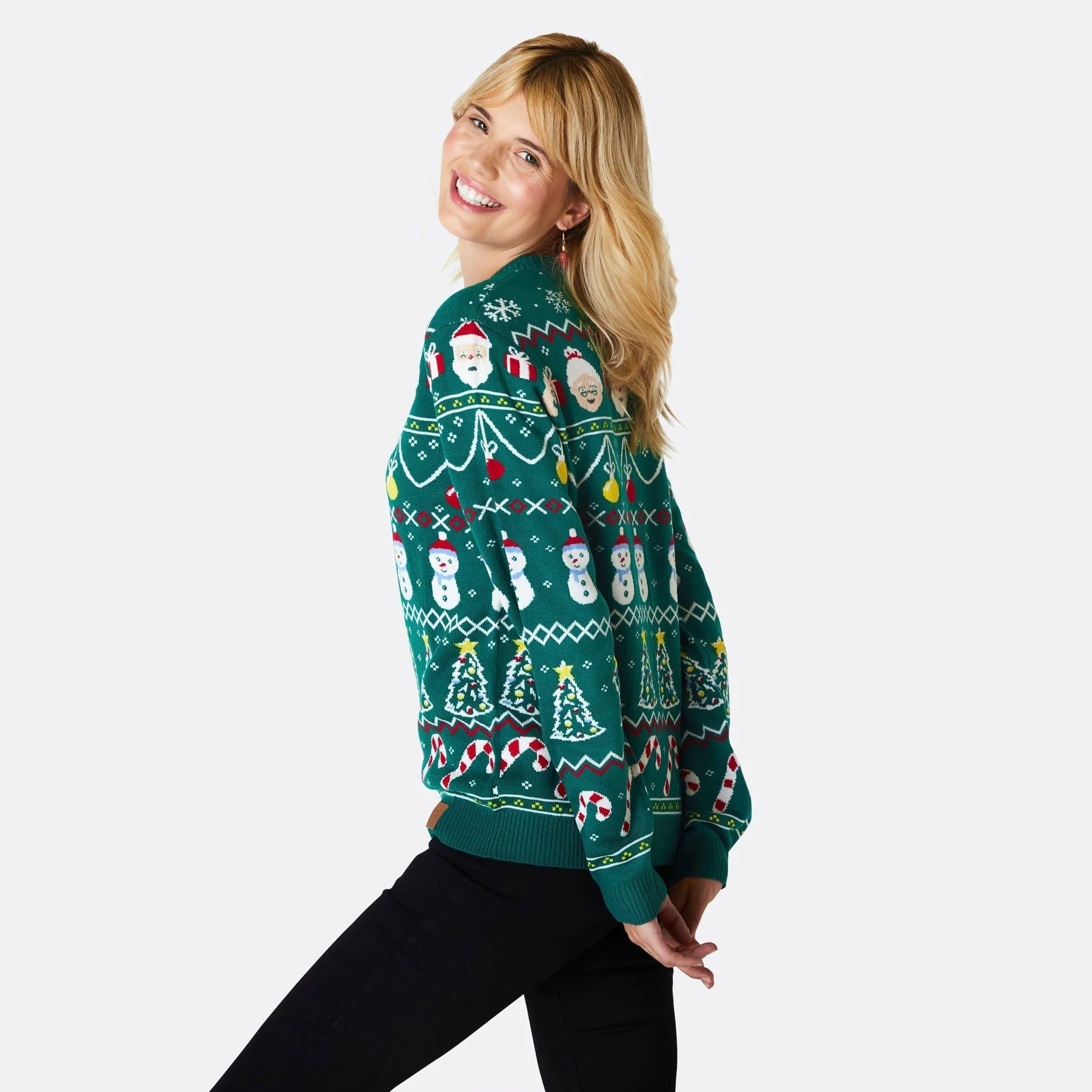 Gestreifter Grüner Weihnachtspullover Damen - Image 3