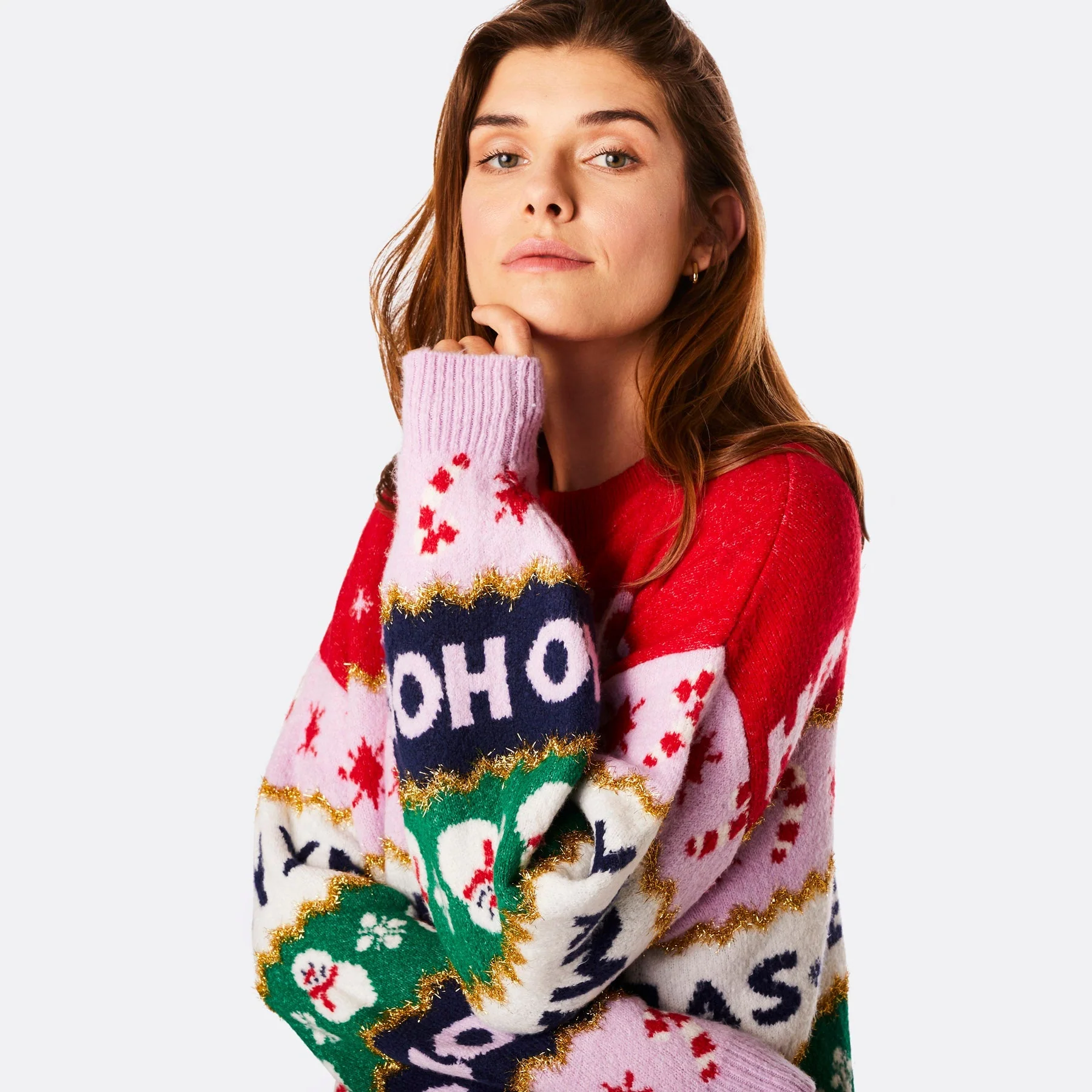 Gestreifter Oversized Weihnachtspullover Damen - Image 5