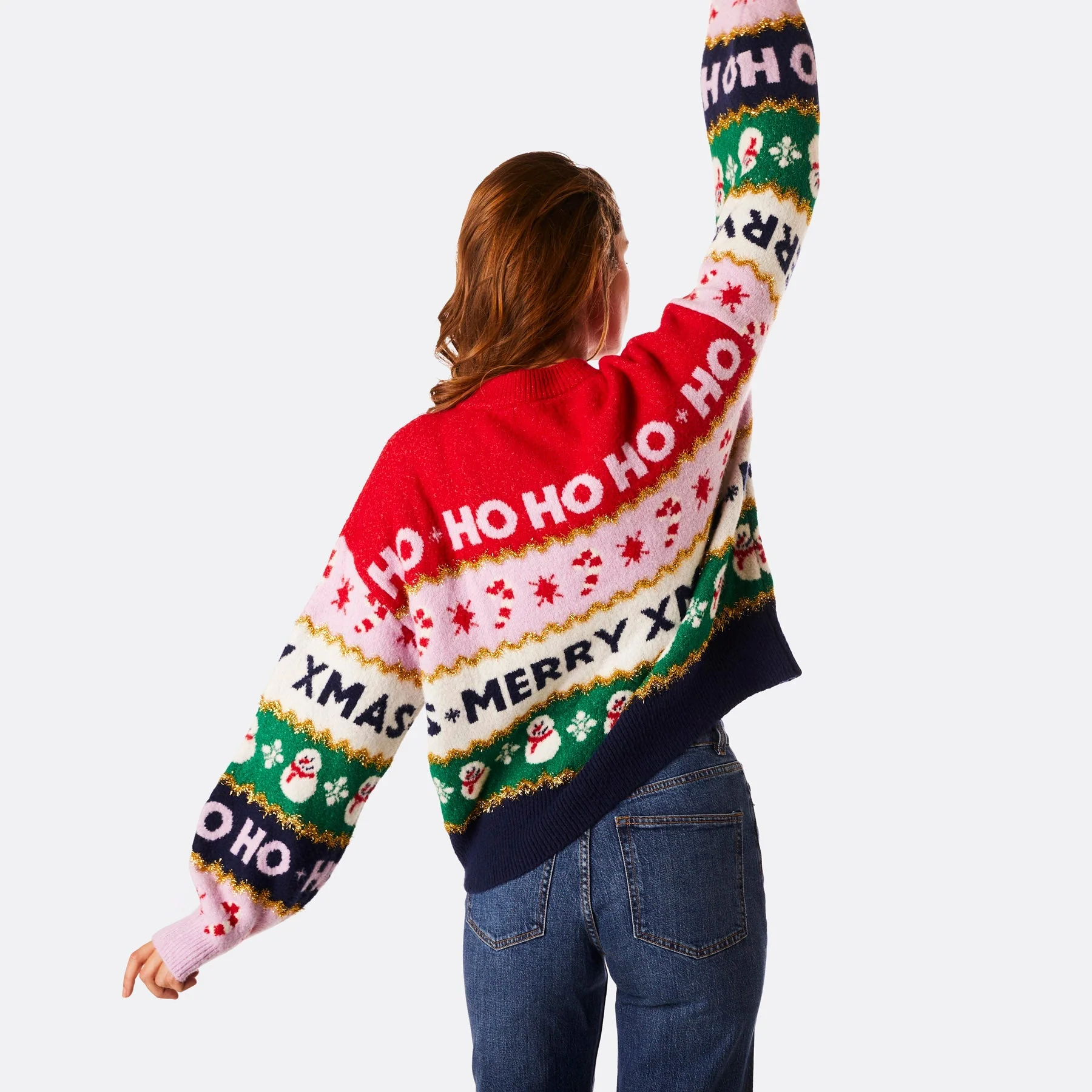 Gestreifter Oversized Weihnachtspullover Damen - Image 6