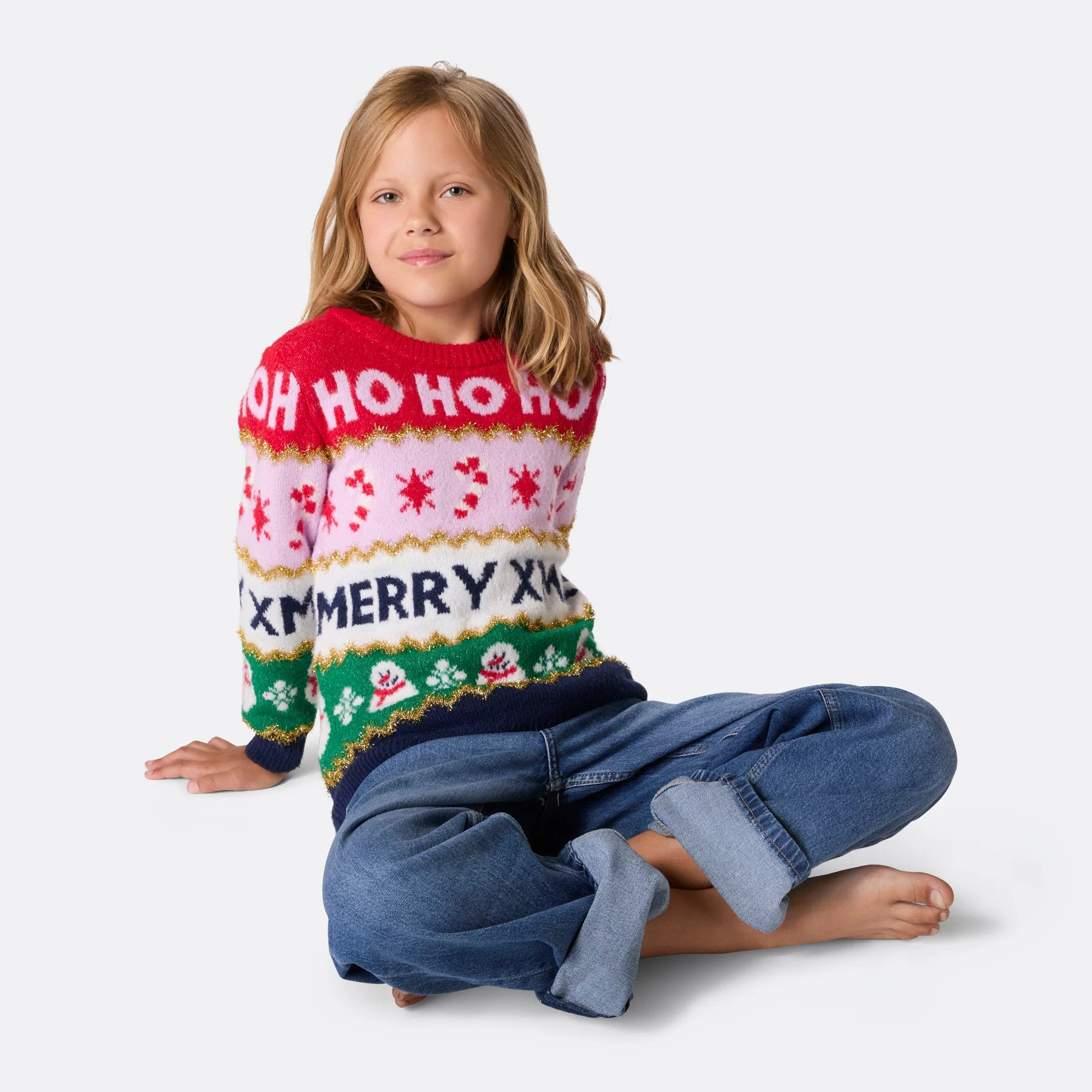 Gestreifter Oversized Weihnachtspullover Kinder - Image 2