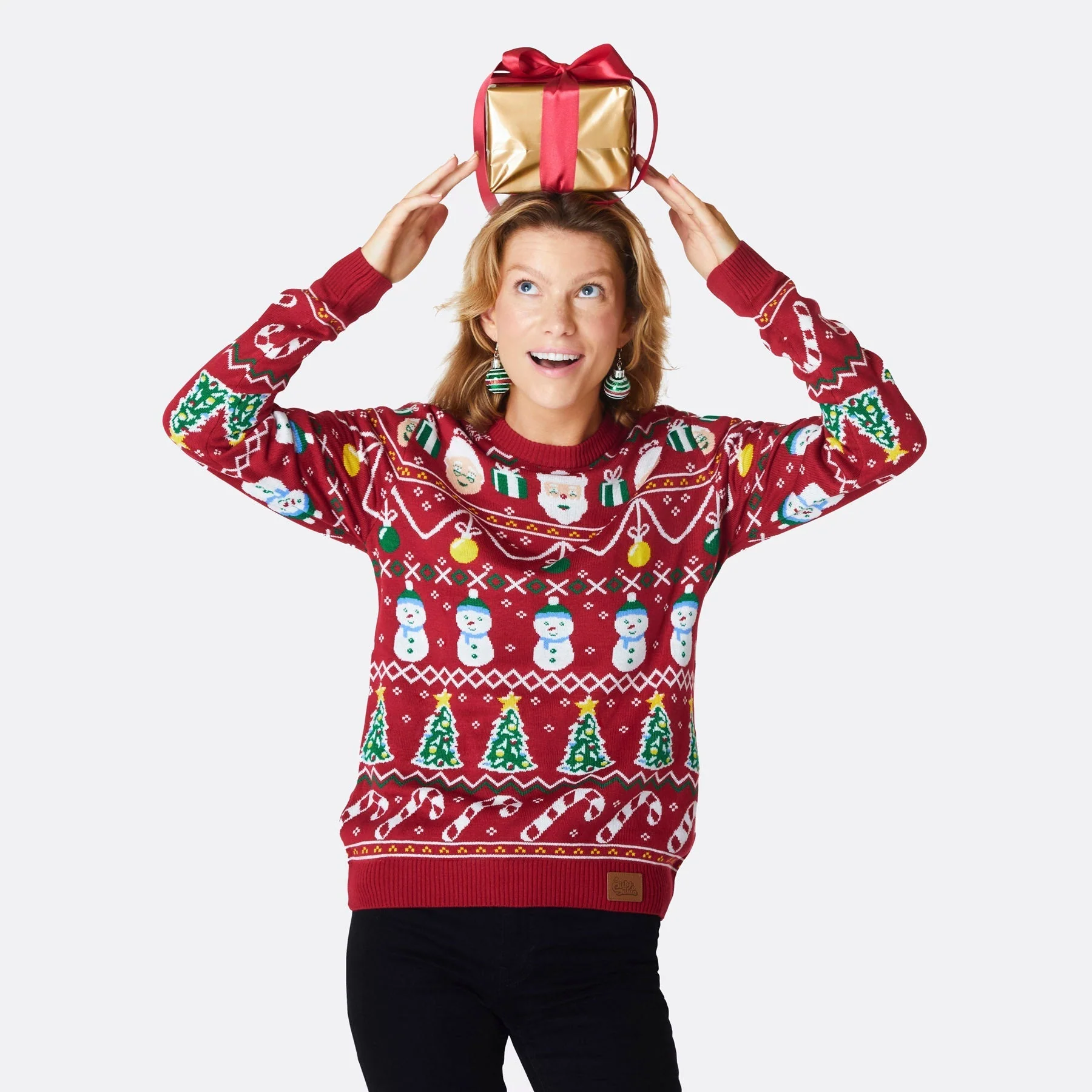 Gestreifter Roter Weihnachtspullover Damen - Image 2