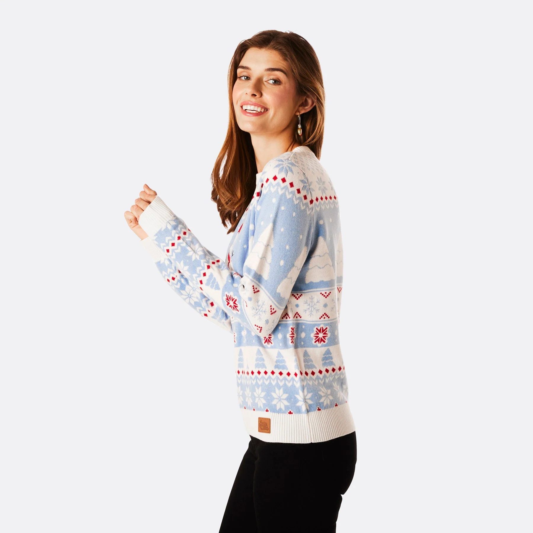 Gestreifter Schneemann Weihnachtspullover Damen - Image 2