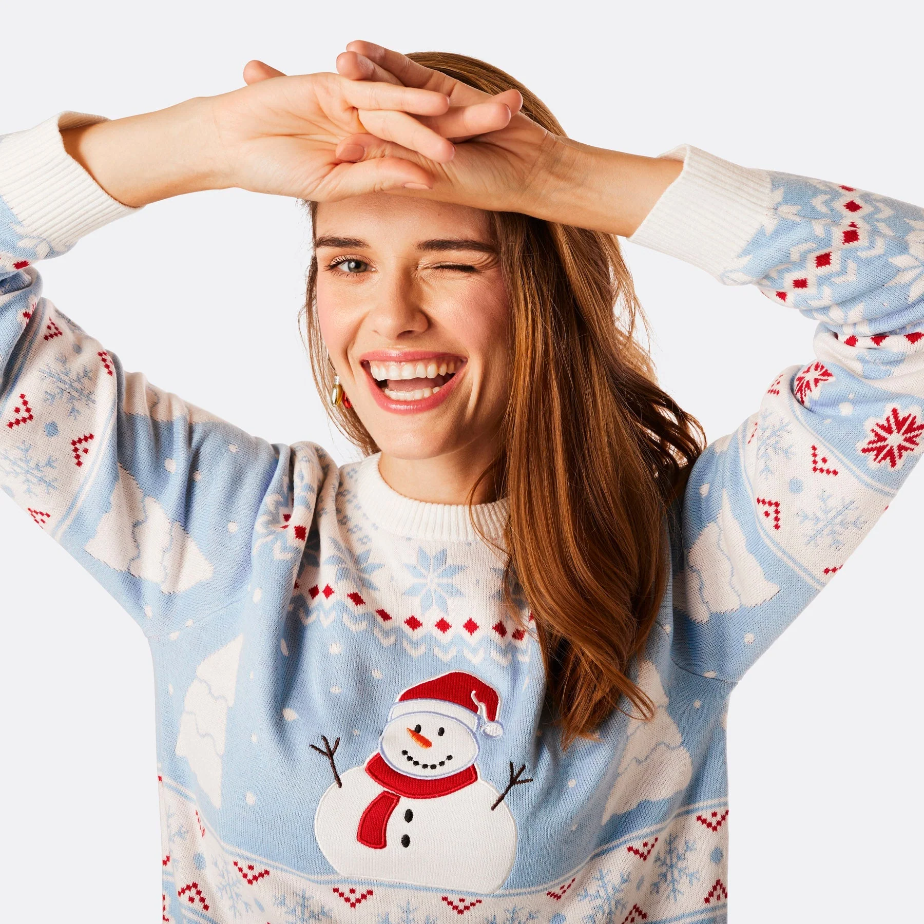 Gestreifter Schneemann Weihnachtspullover Damen - Image 3