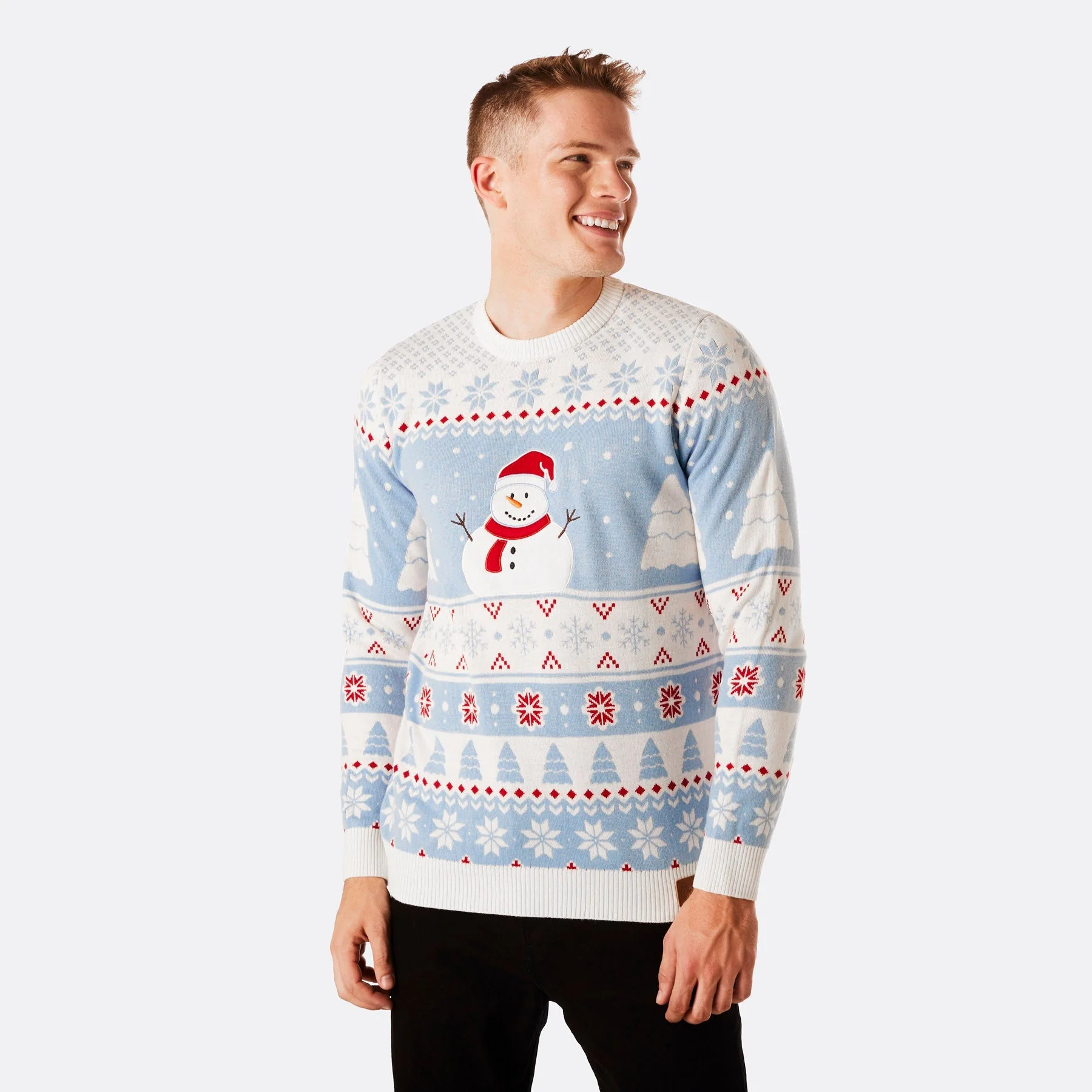 Gestreifter Schneemann Weihnachtspullover Herren - Image 2