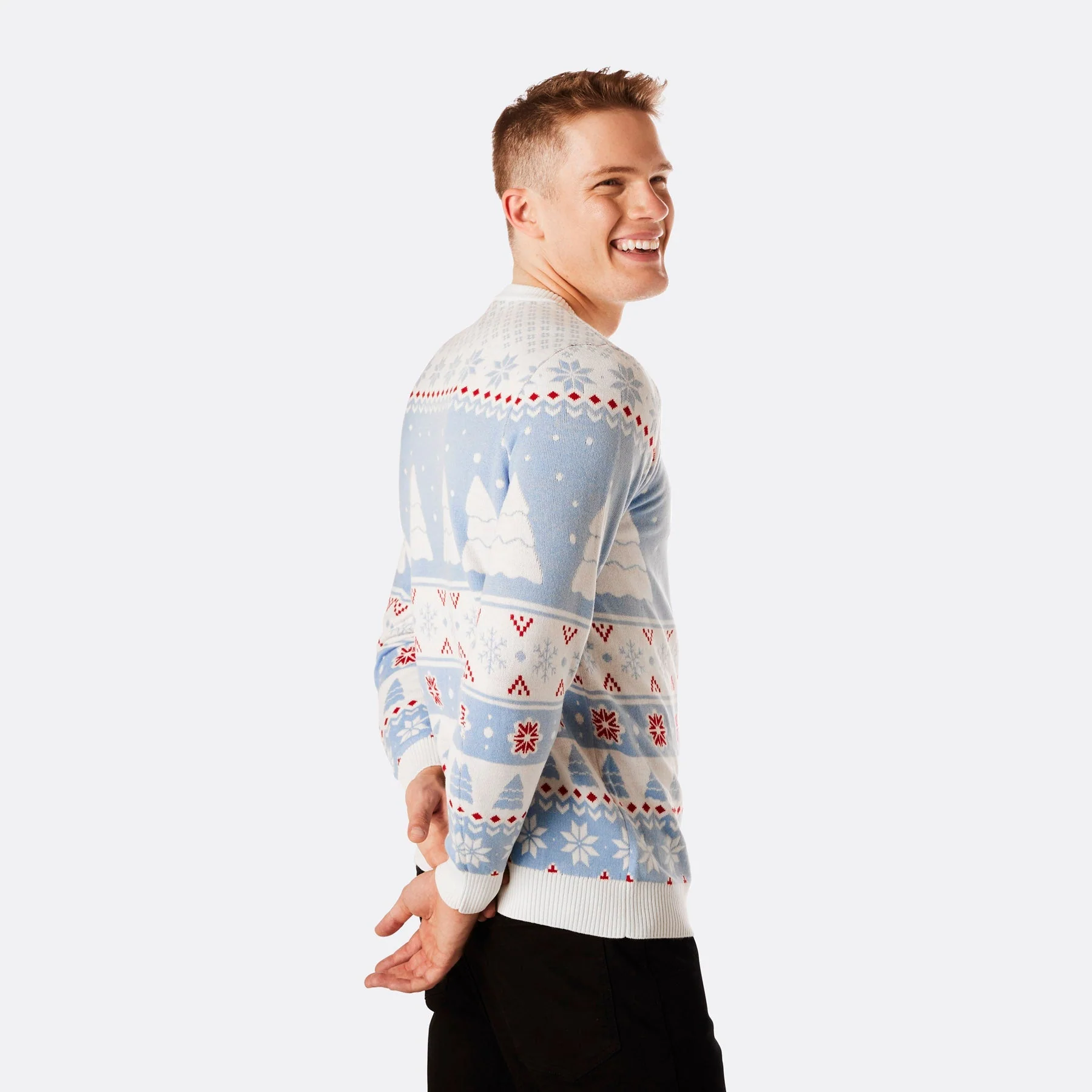 Gestreifter Schneemann Weihnachtspullover Herren - Image 3