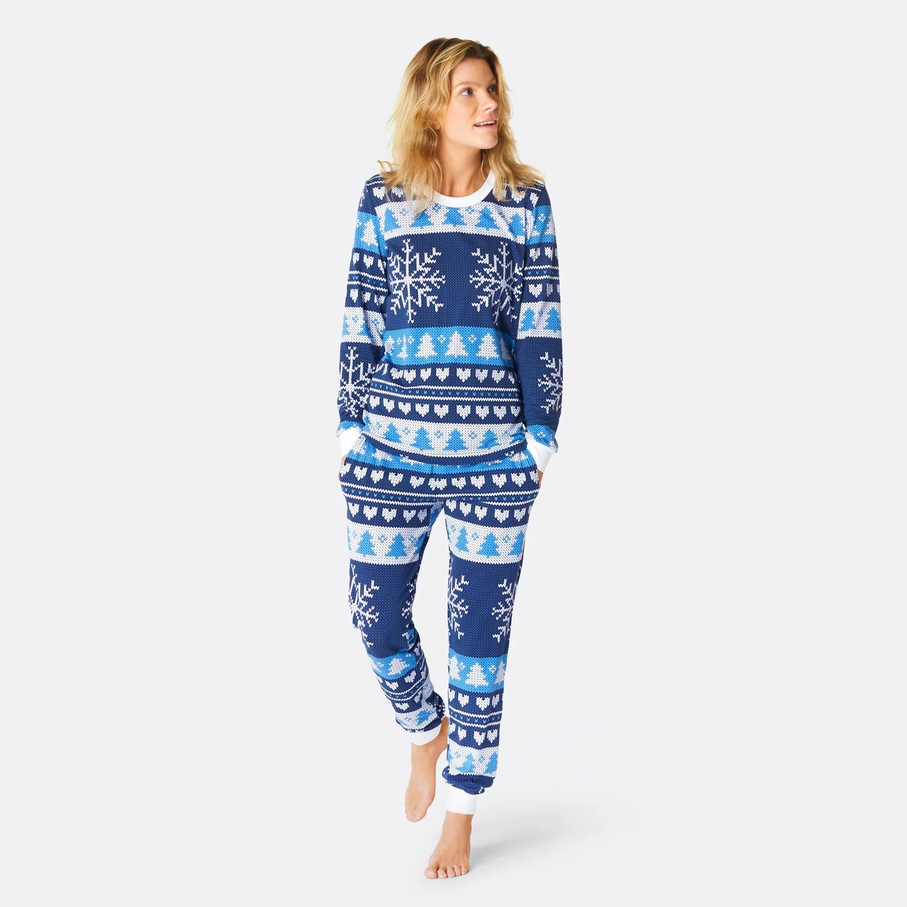 Blauer Strickmuster Pyjama Damen