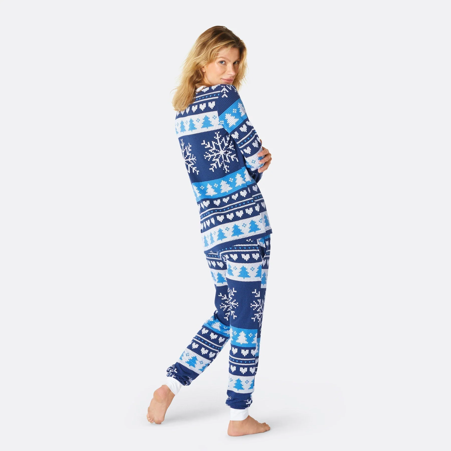 Blauer Strickmuster Pyjama Damen - Image 3