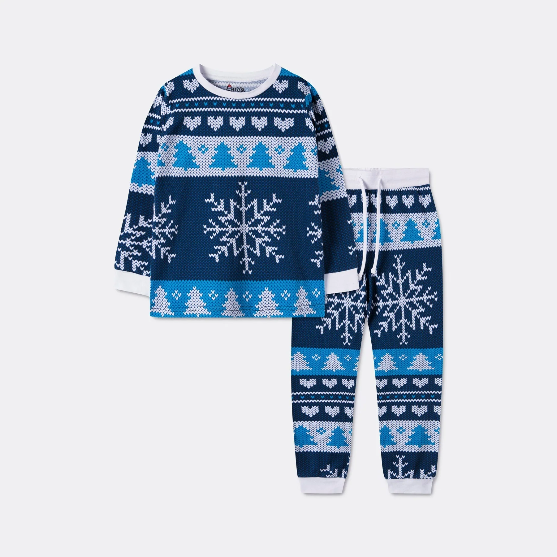 Blauer Strickmuster Pyjama Kinder