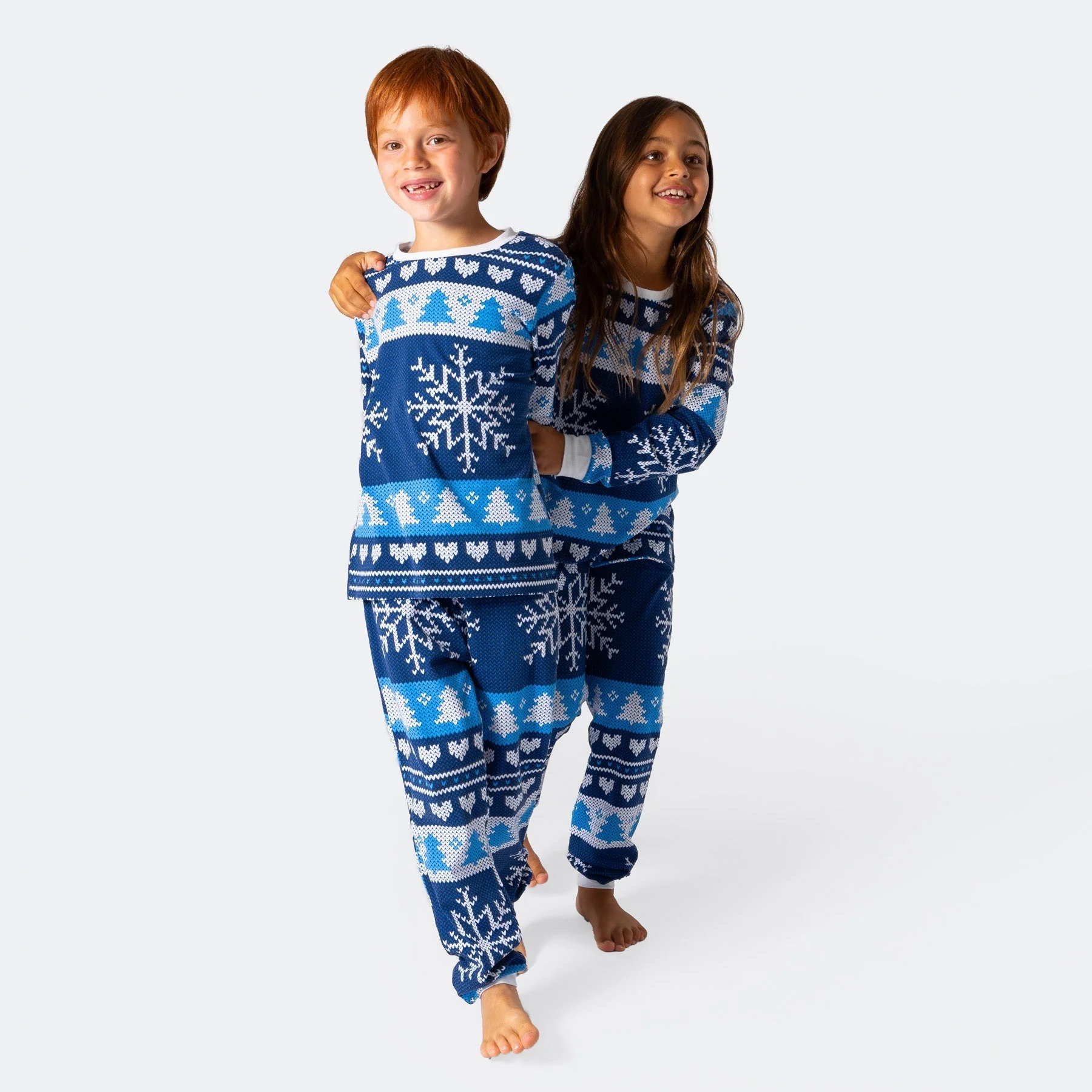 Blauer Strickmuster Pyjama Kinder - Image 3