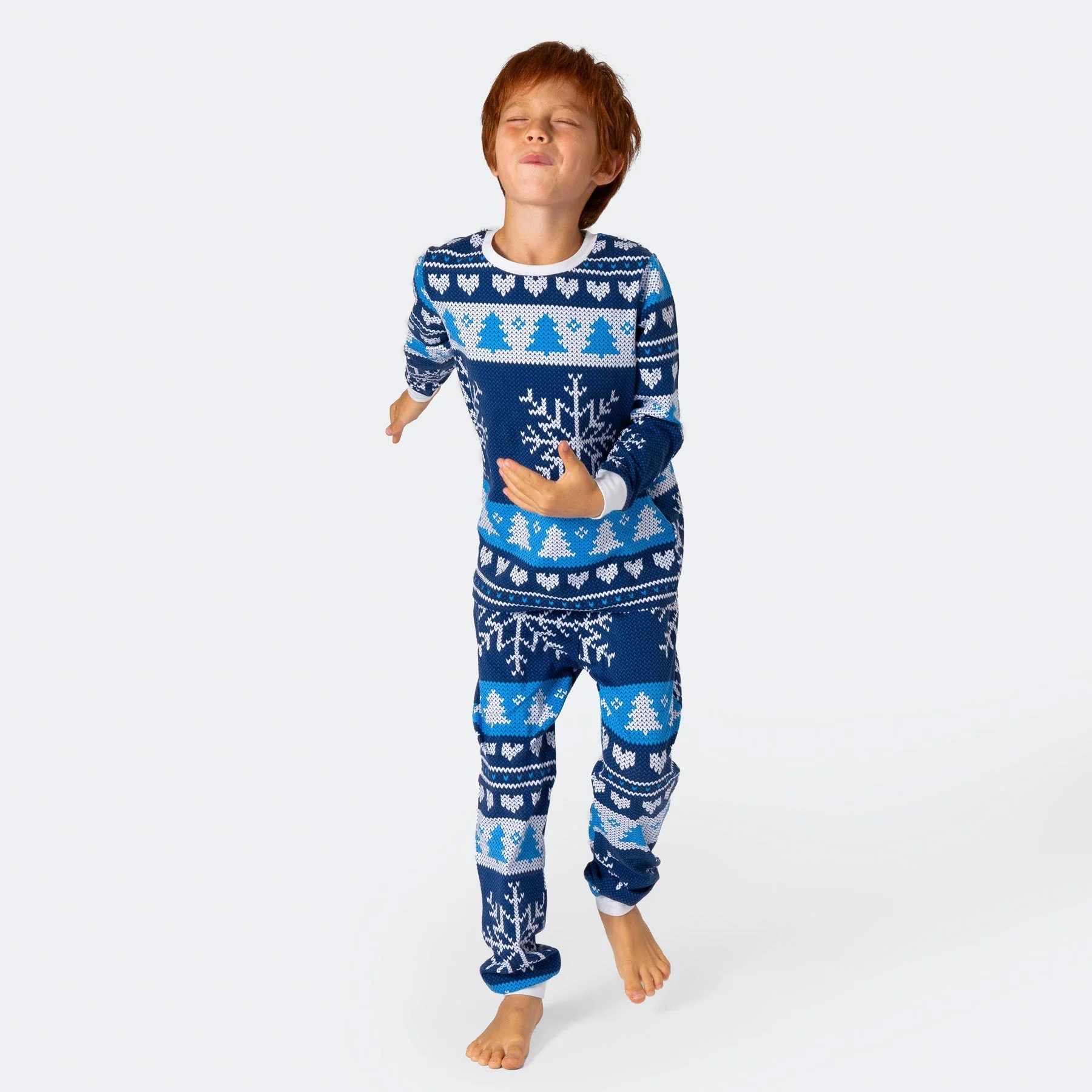 Blauer Strickmuster Pyjama Kinder - Image 4