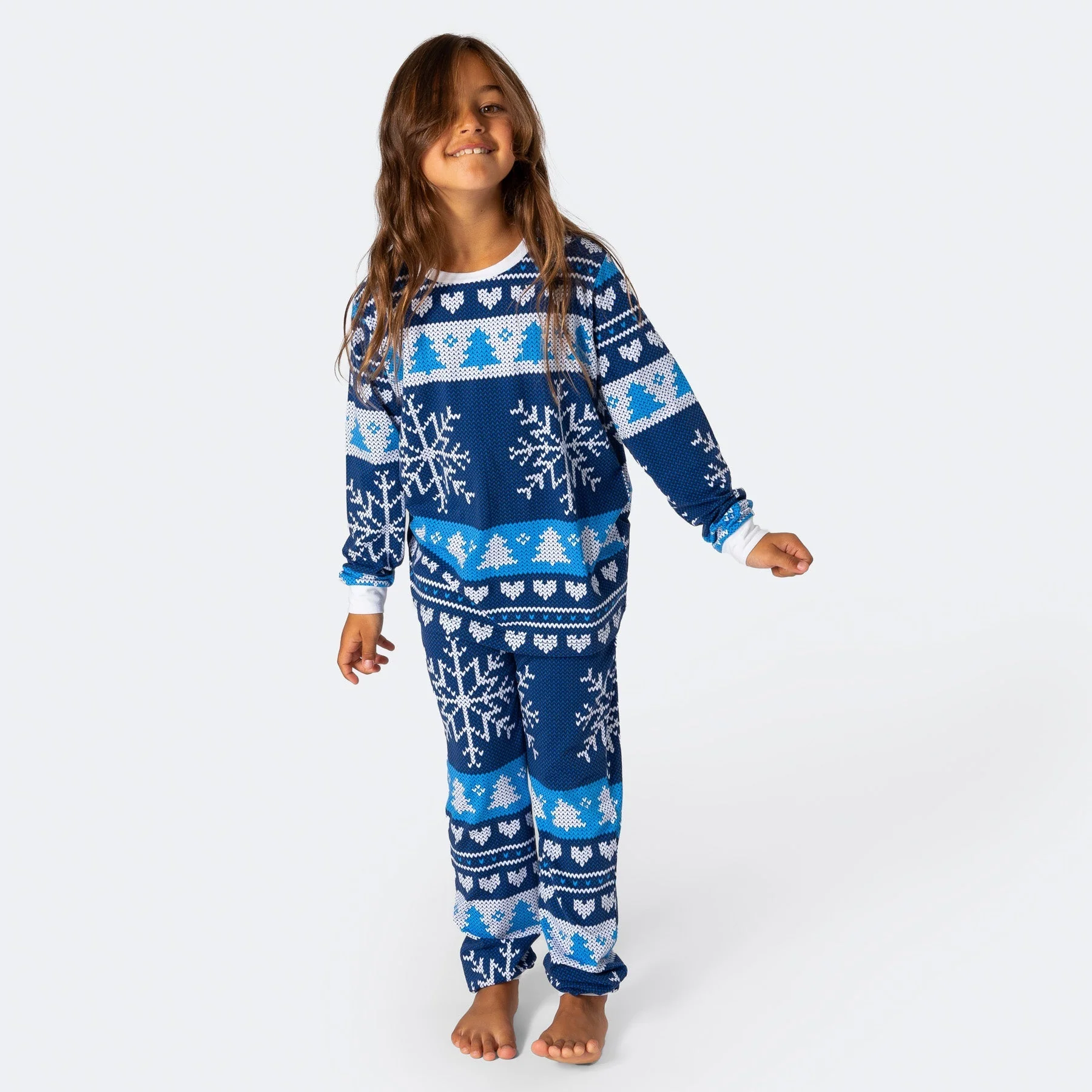 Blauer Strickmuster Pyjama Kinder - Image 5