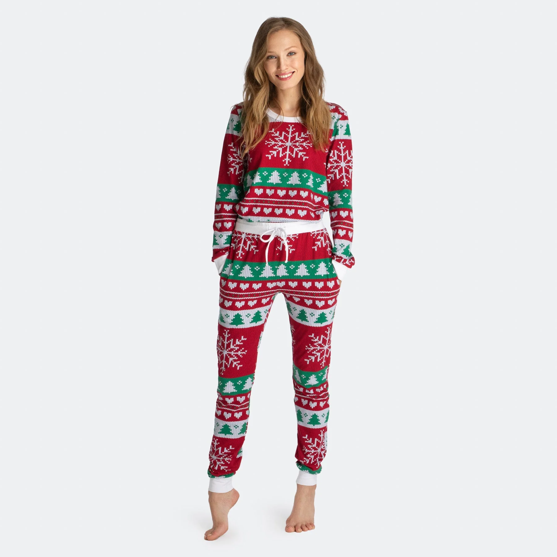 Roter Strickmuster Weihnachtspyjama Damen
