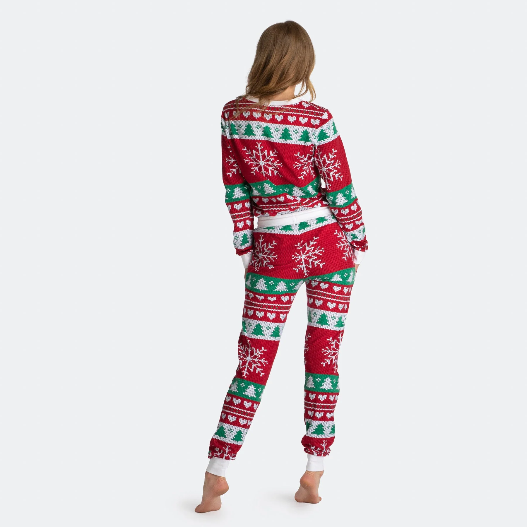 Roter Strickmuster Weihnachtspyjama Damen - Image 3