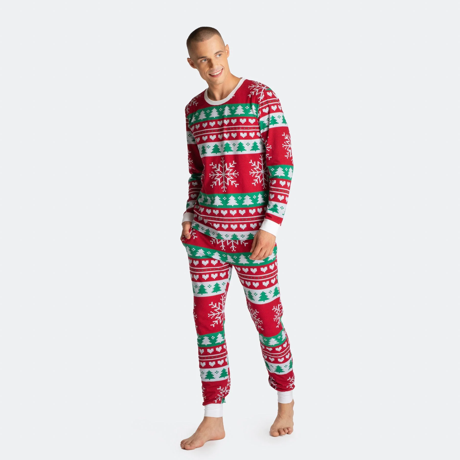 Roter Strickmuster Weihnachtspyjama Herren