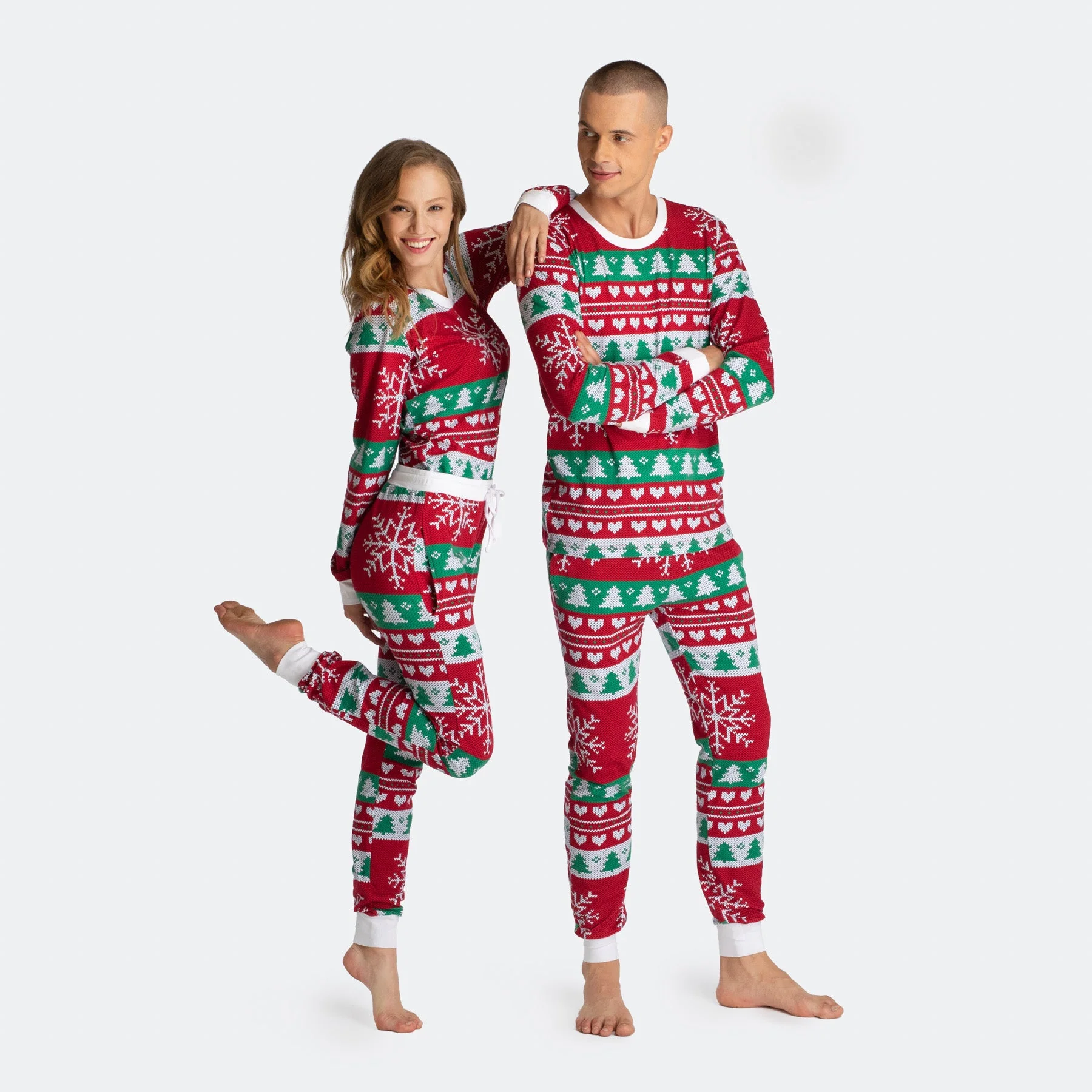 Roter Strickmuster Weihnachtspyjama Herren - Image 2