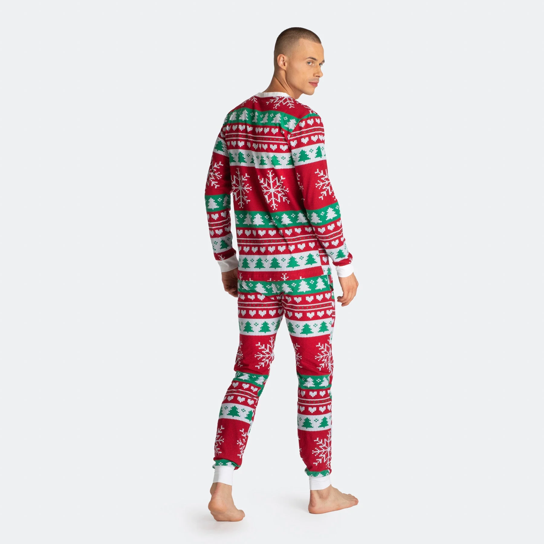 Roter Strickmuster Weihnachtspyjama Herren - Image 3