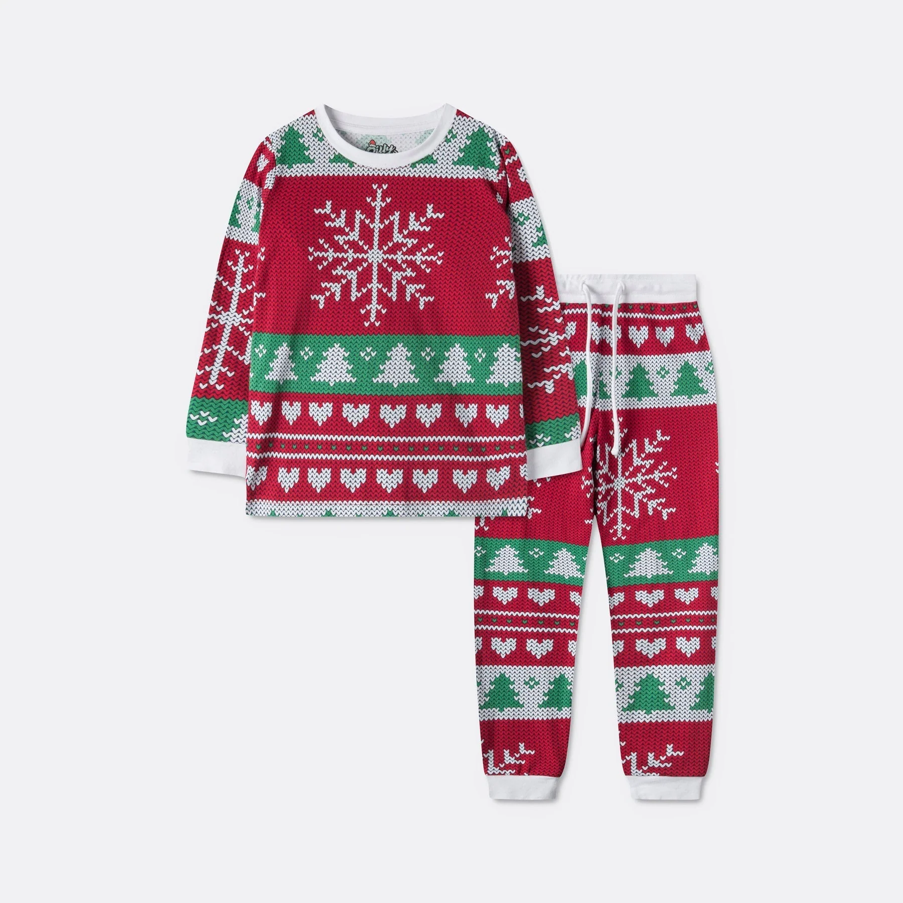 Roter Strickmuster Weihnachtspyjama Kinder