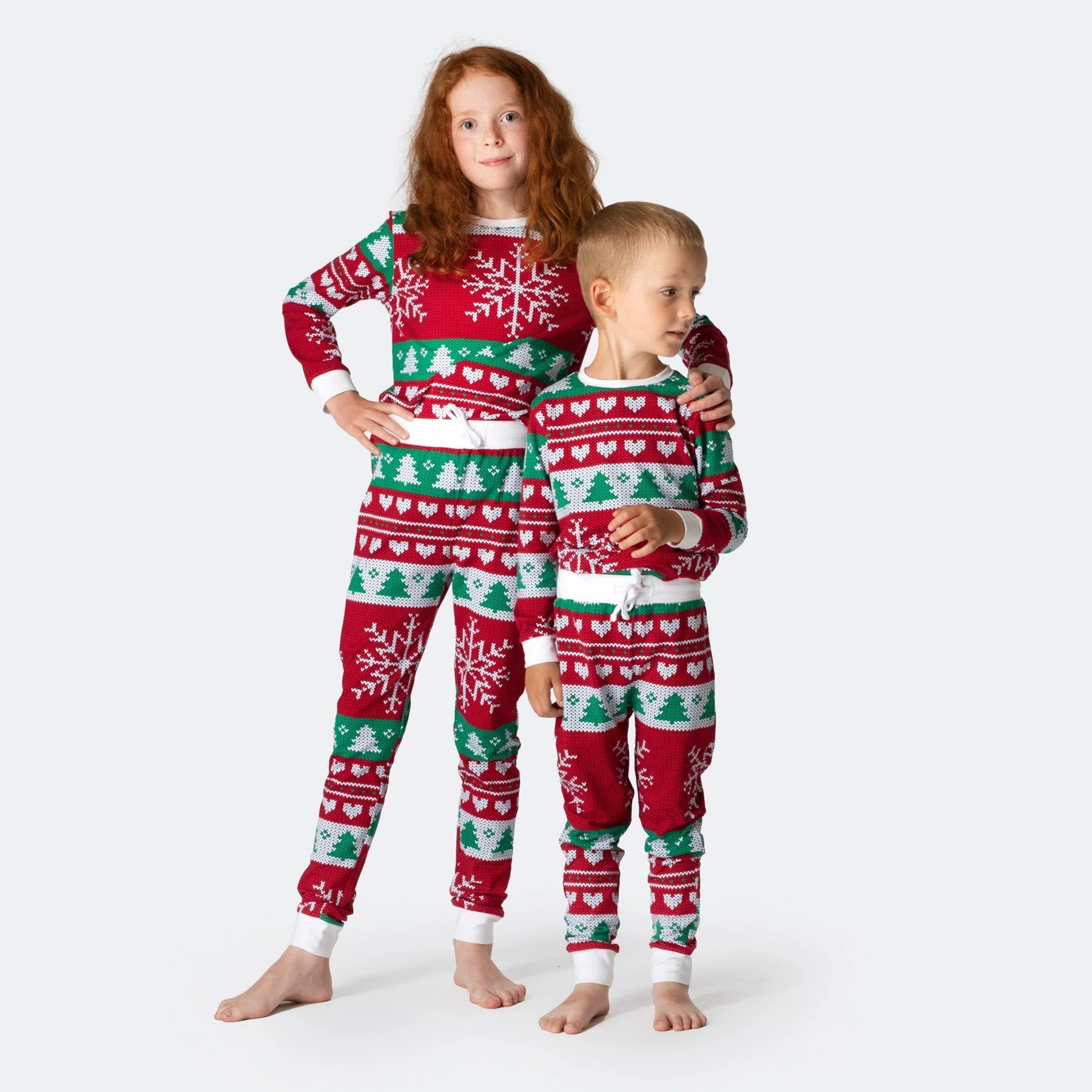 Roter Strickmuster Weihnachtspyjama Kinder - Image 4