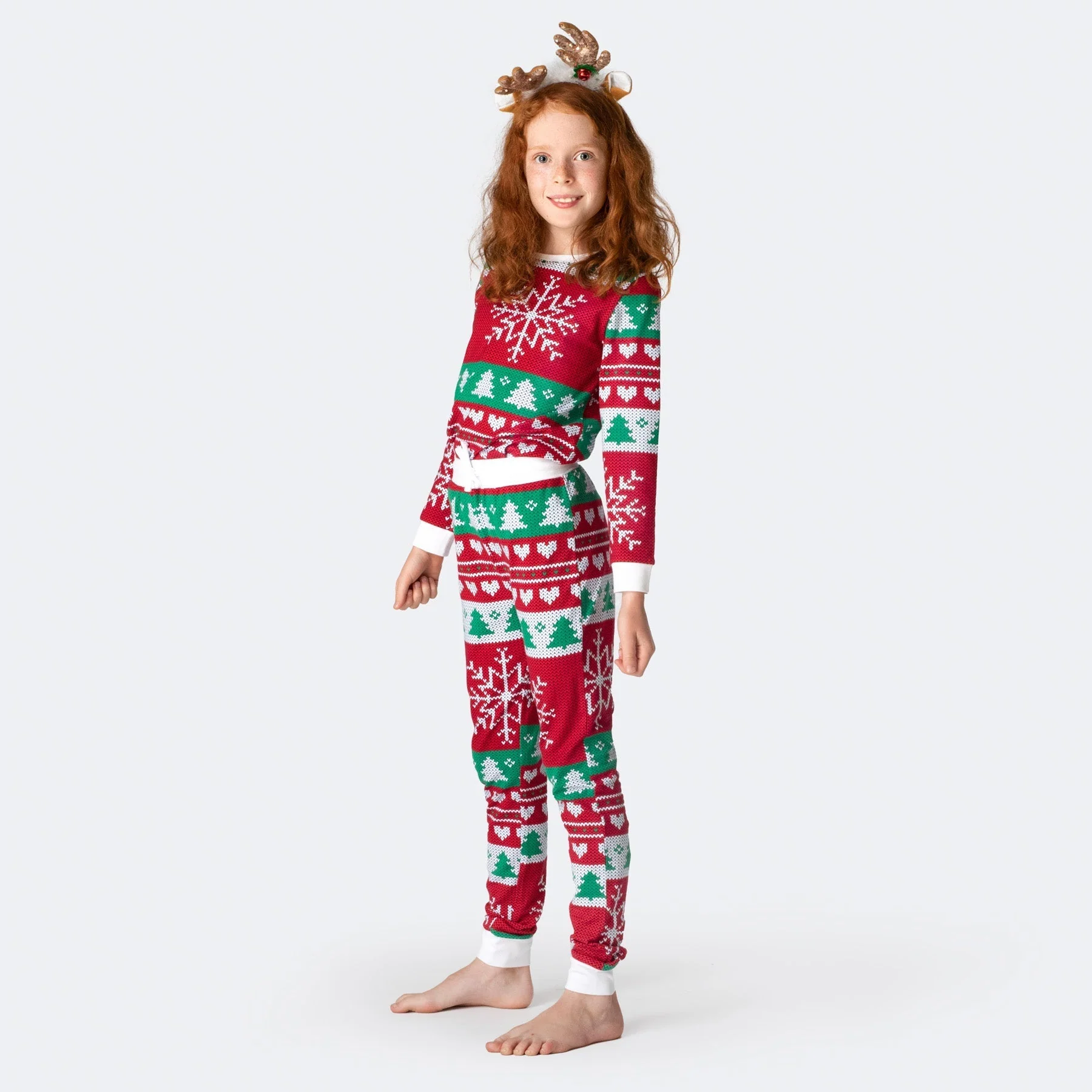 Roter Strickmuster Weihnachtspyjama Kinder - Image 5