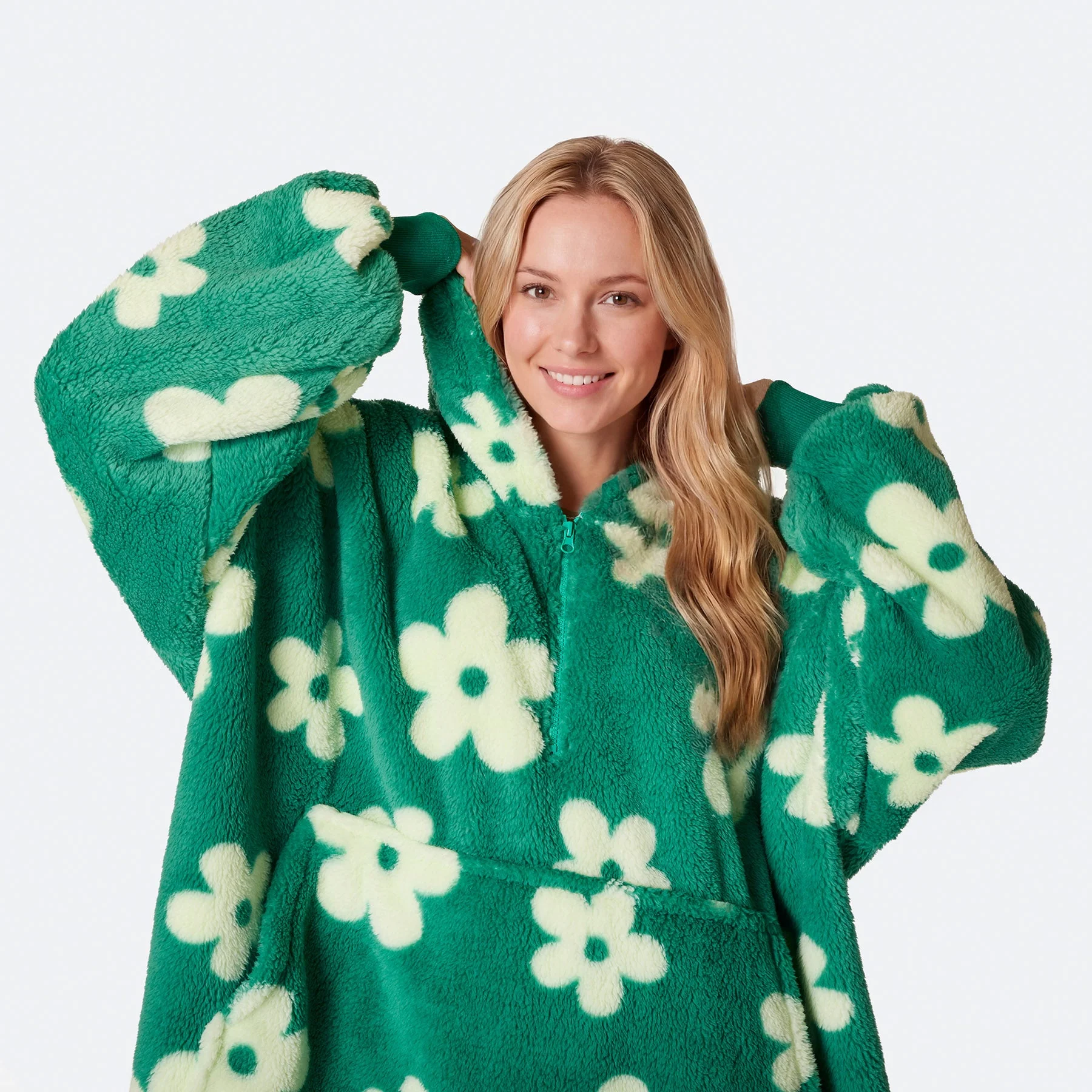 Grüner Blumen Teddy HappyHoodie - Image 10
