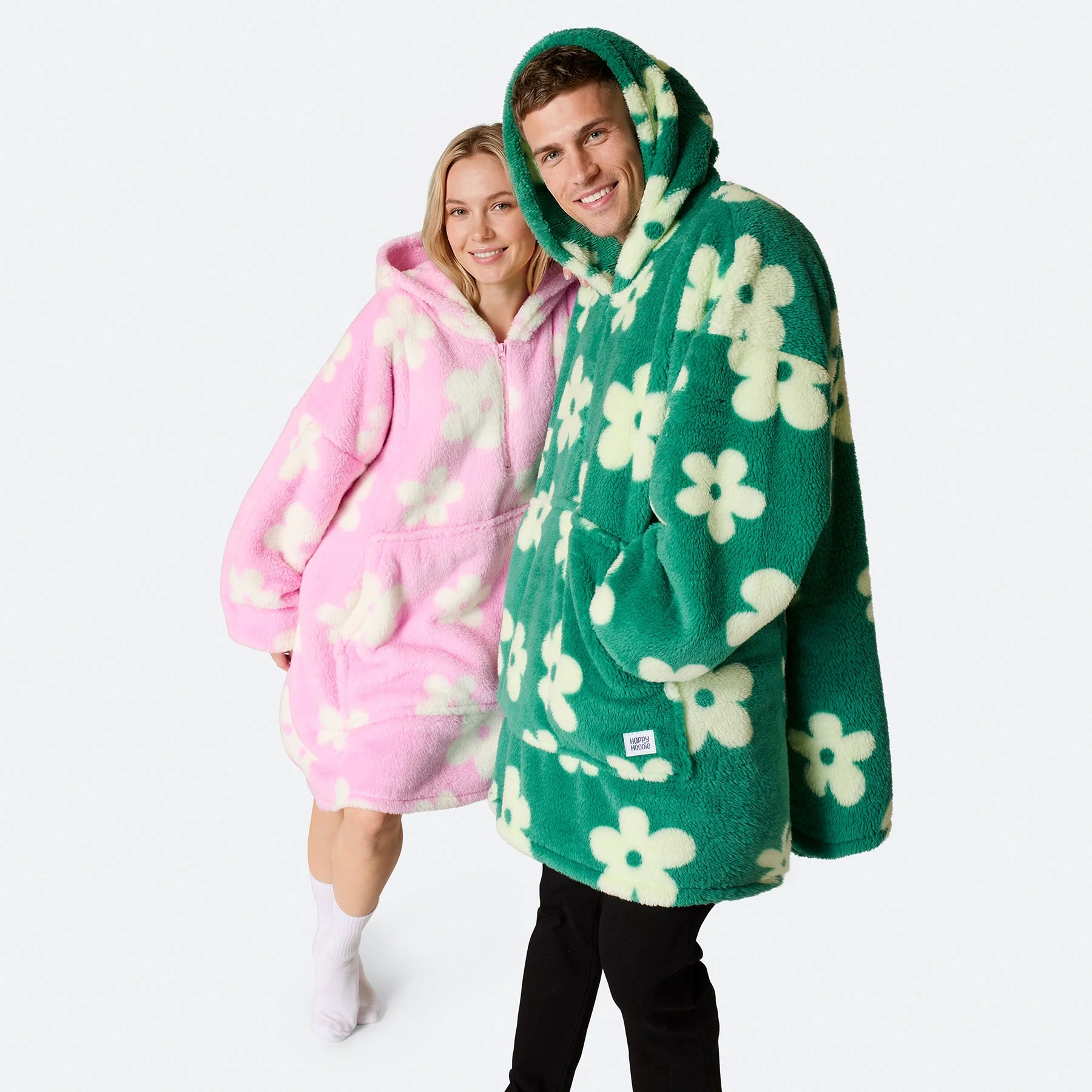 Grüner Blumen Teddy HappyHoodie - Image 3