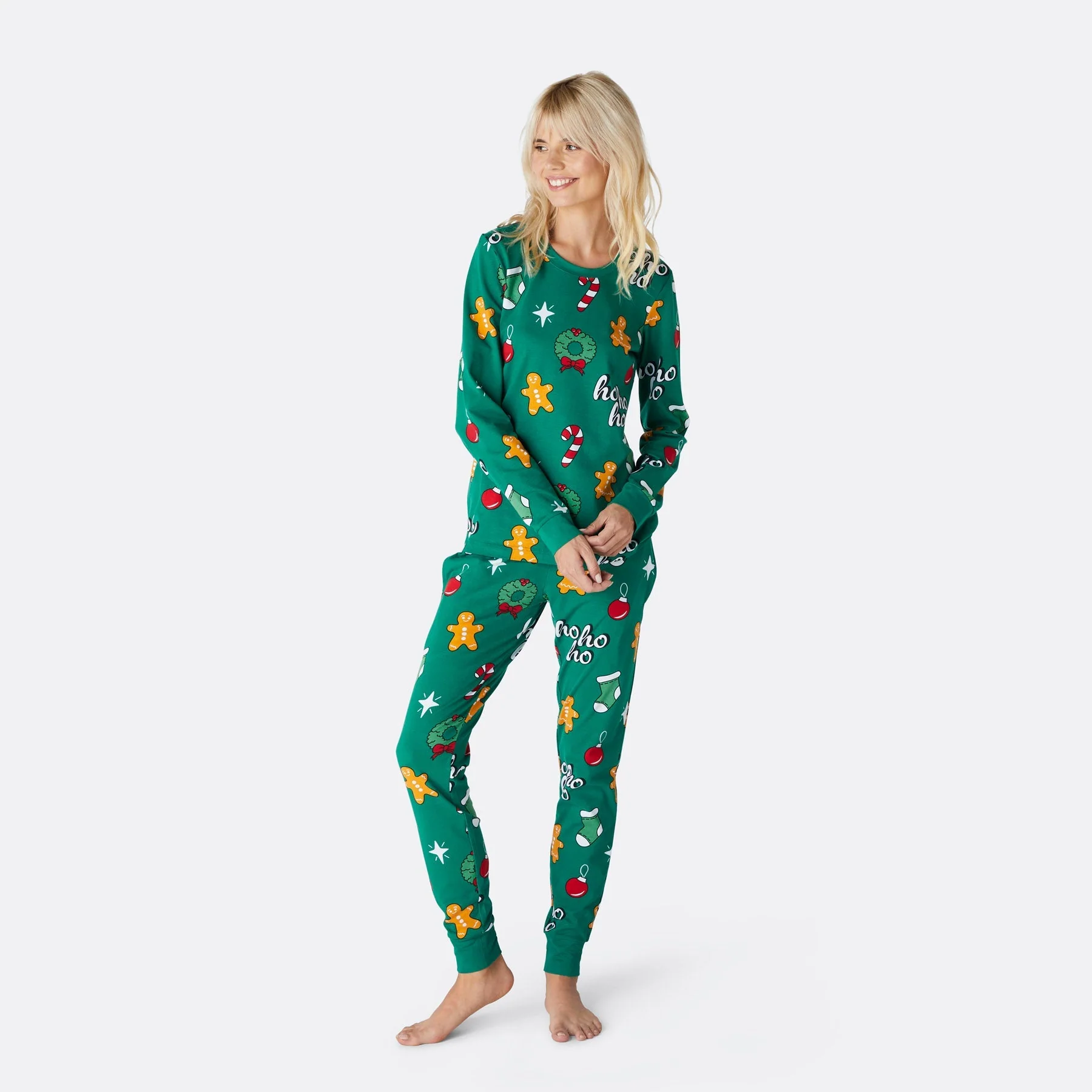 Grüner Hohoho Weihnachtspyjama Damen - Image 3