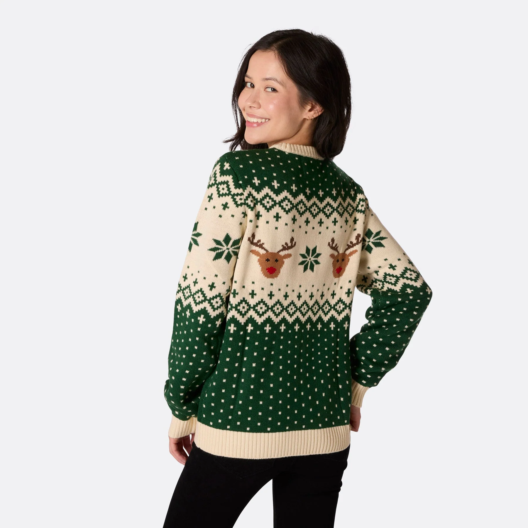Grüner Retro Rentier Weihnachtspullover Damen - Image 2