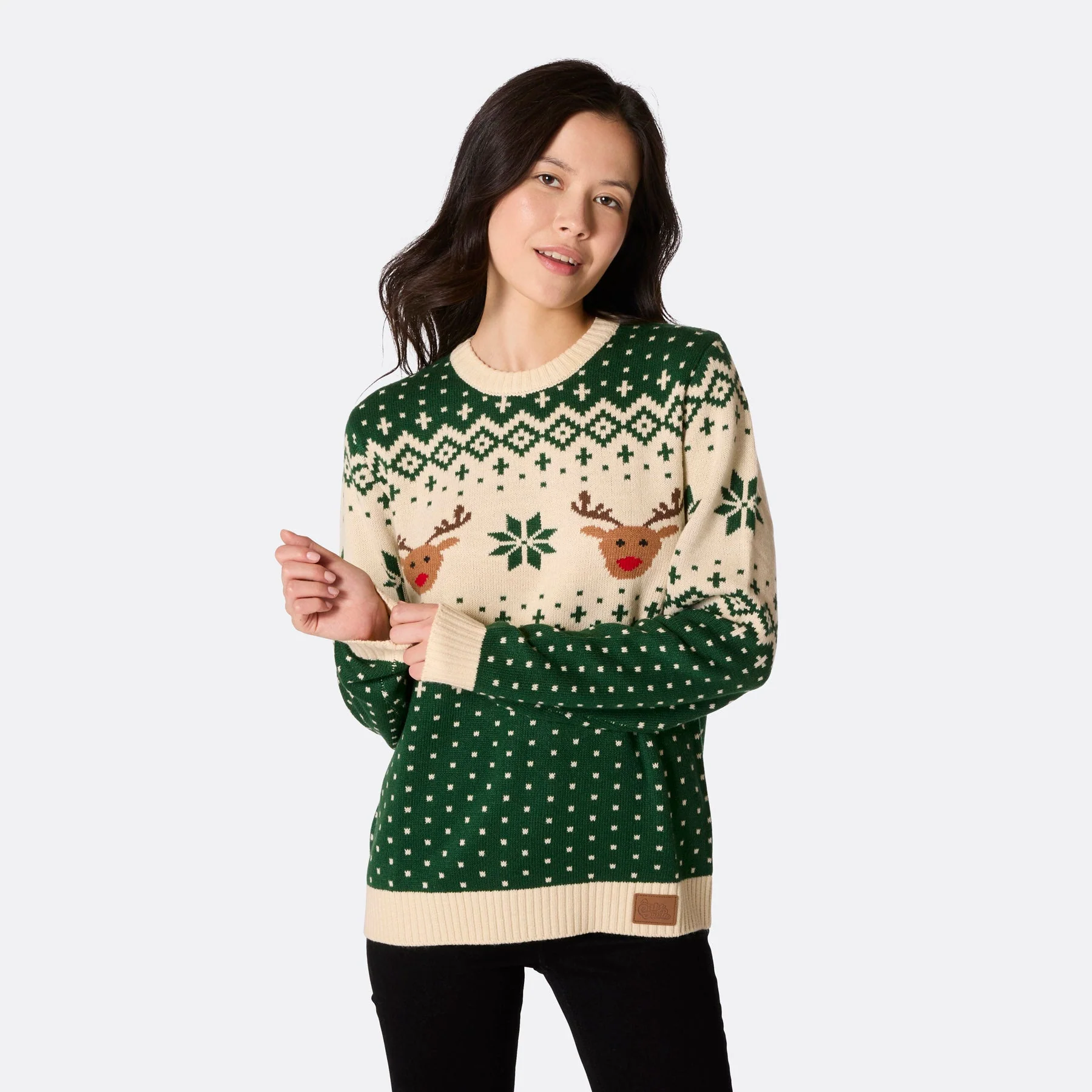 Grüner Retro Rentier Weihnachtspullover Damen - Image 3