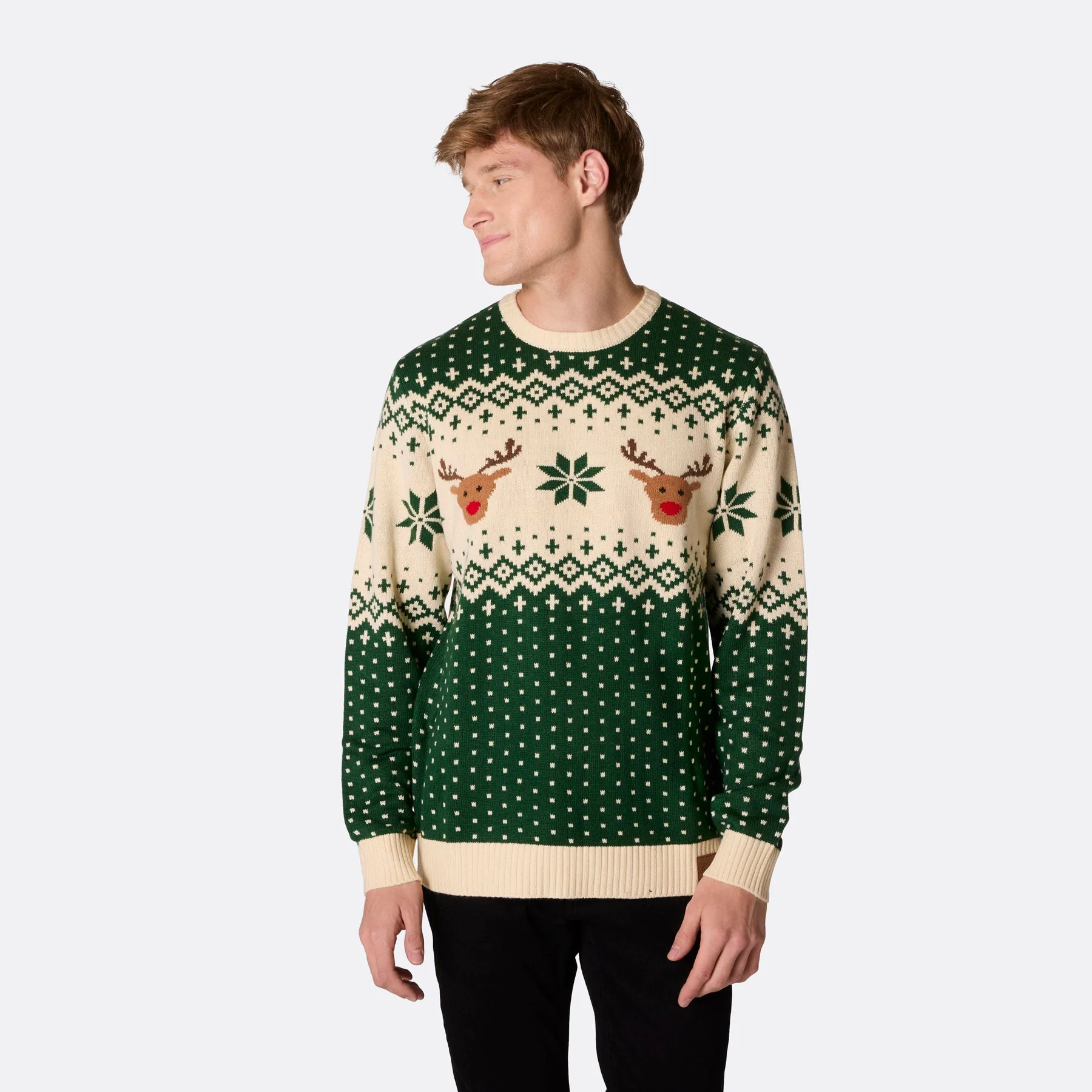 Grüner Retro Rentier Weihnachtspullover Herren - Image 2