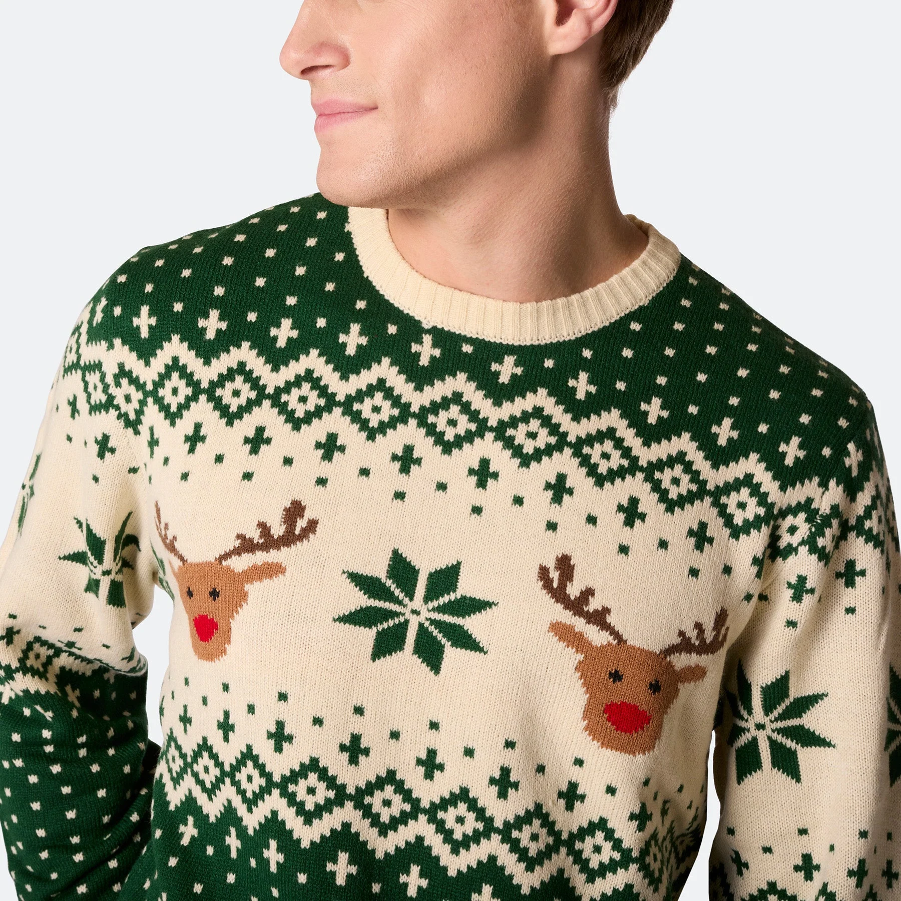Grüner Retro Rentier Weihnachtspullover Herren - Image 3