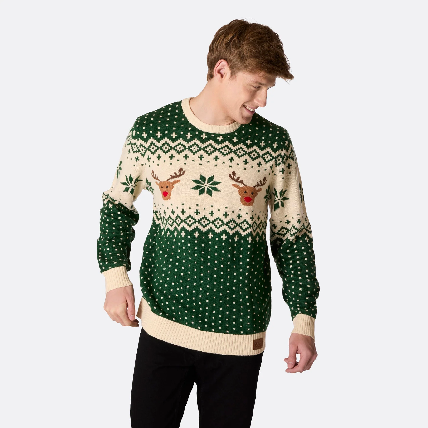 Grüner Retro Rentier Weihnachtspullover Herren - Image 4