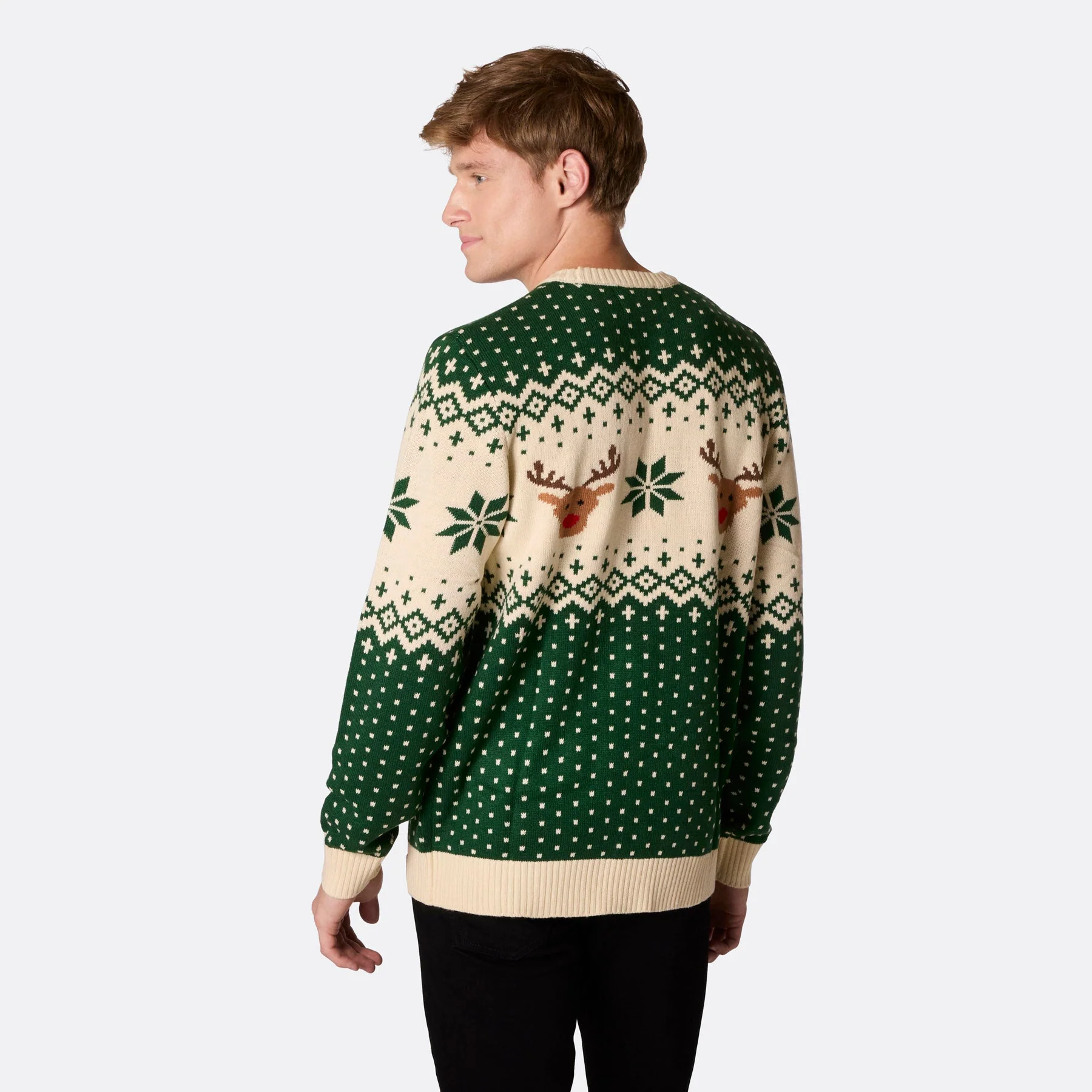Grüner Retro Rentier Weihnachtspullover Herren - Image 5