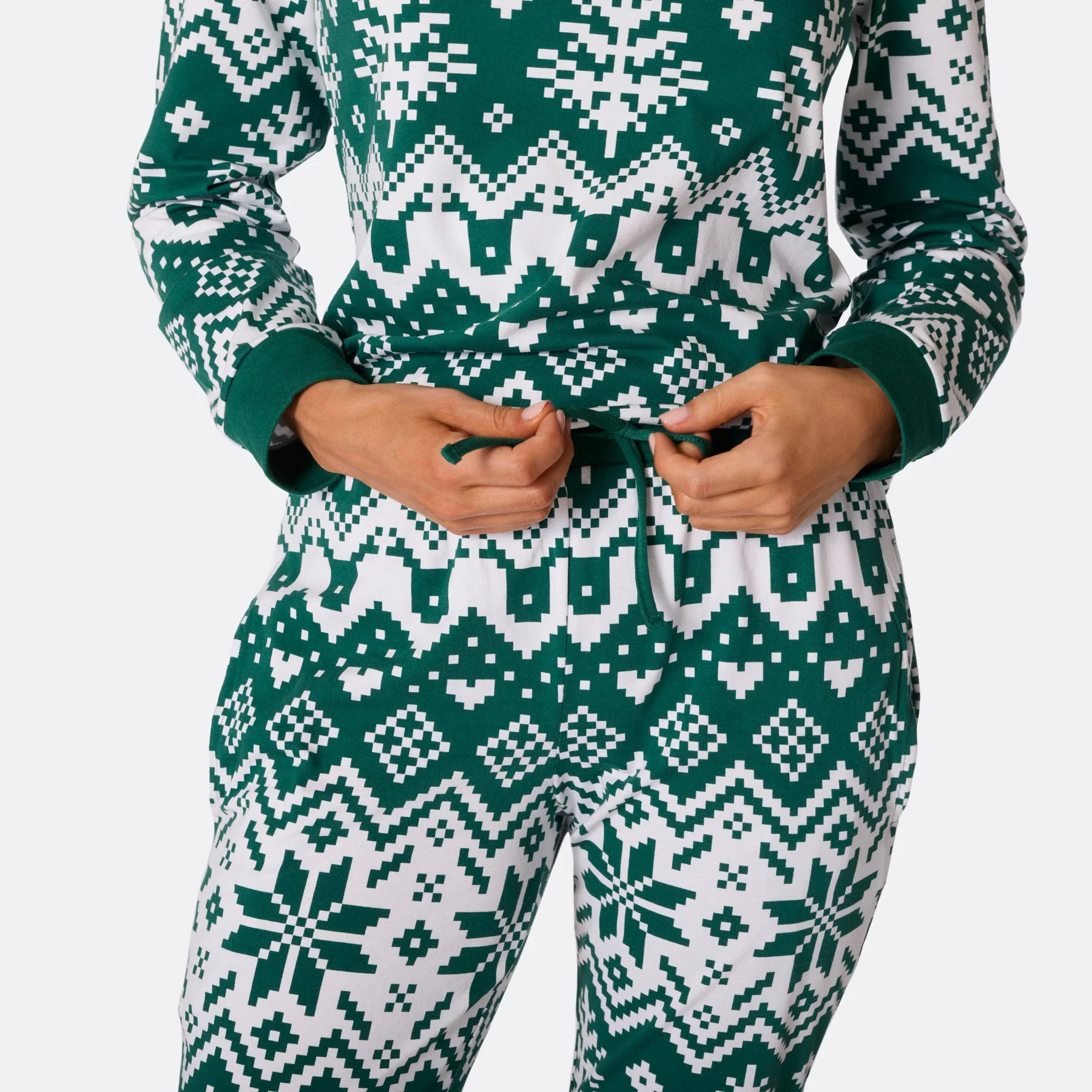 Grüner Winter Strickmuster Weihnachtspyjama Damen - Image 7