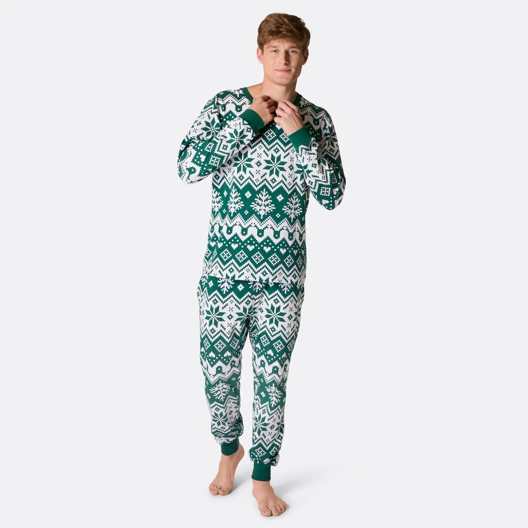 Grüner Winter Strickmuster Weihnachtspyjama Herren - Image 3