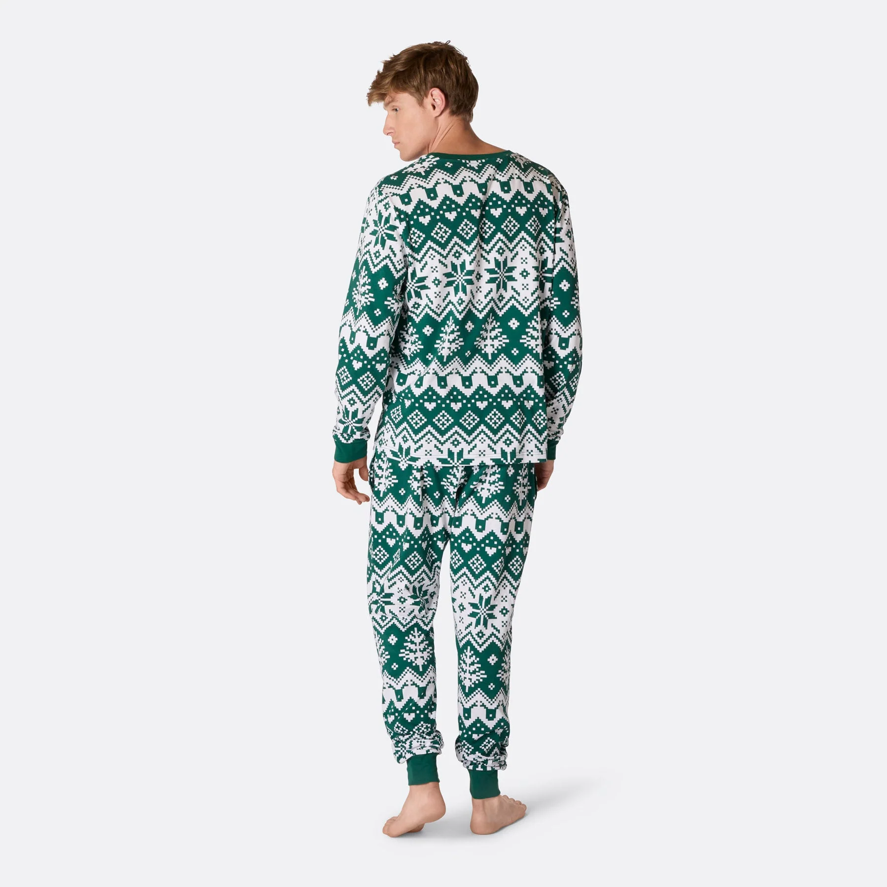 Grüner Winter Strickmuster Weihnachtspyjama Herren - Image 4