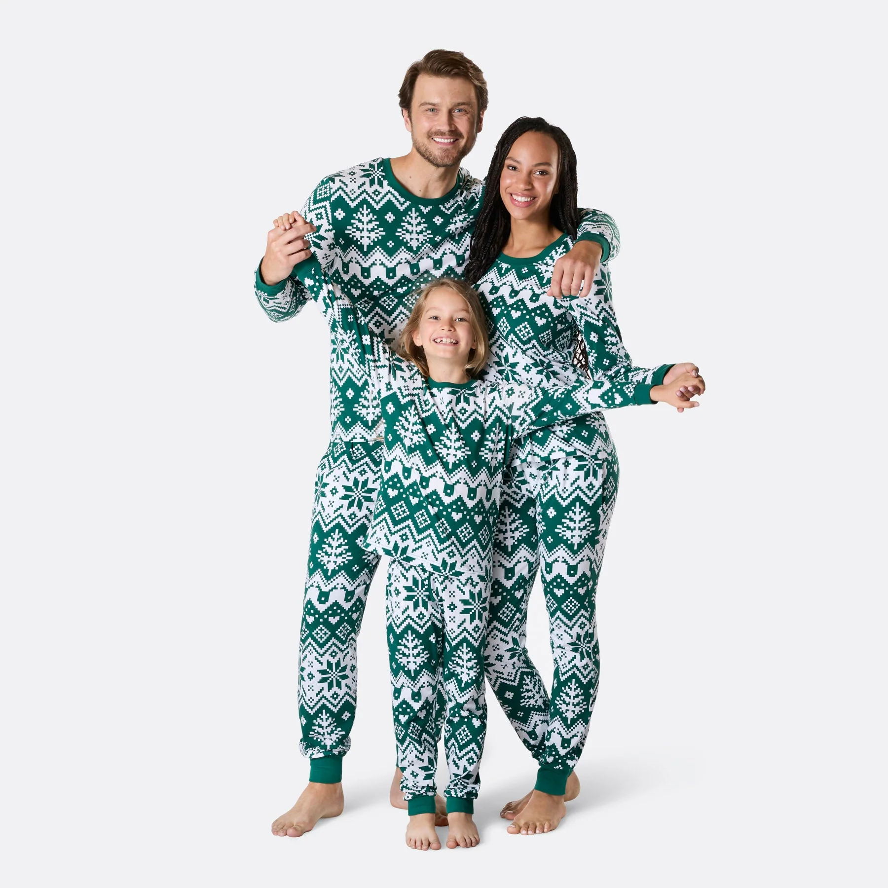 Grüner Winter Strickmuster Weihnachtspyjama Kinder - Image 3