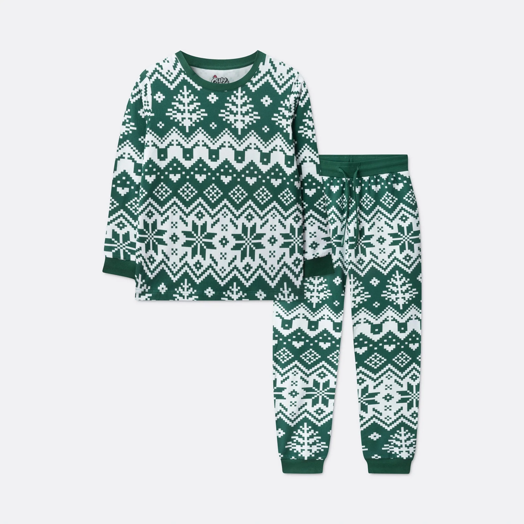 Grüner Winter Strickmuster Weihnachtspyjama Kinder - Image 4