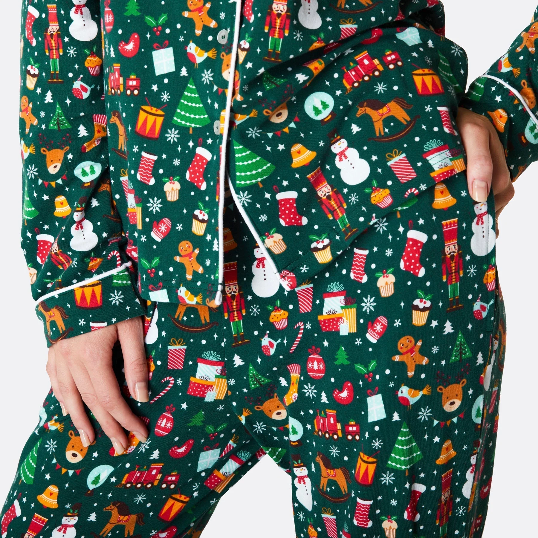 Grüner Weihnachtstraum Weihnachtspyjama mit Kragen Damen - Image 5