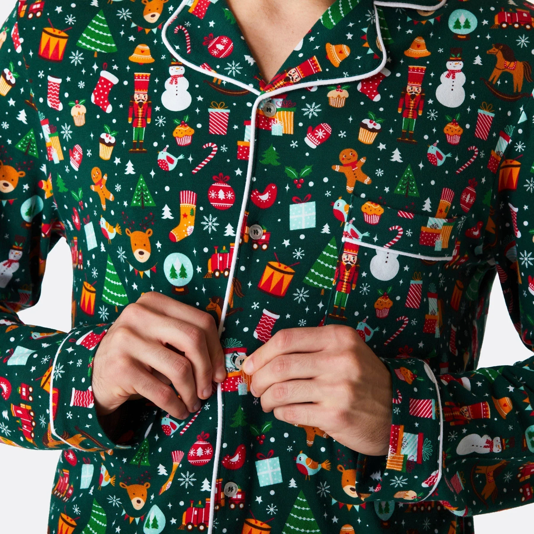 Grüner Weihnachtstraum Weihnachtspyjama mit Kragen Herren - Image 4