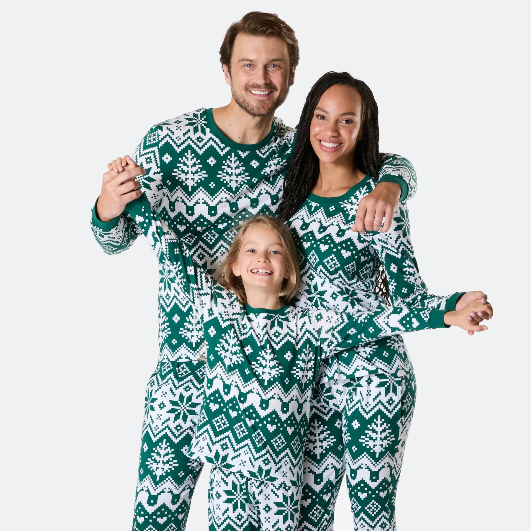Grüner Winter Strickmuster Weihnachtspyjama Familie